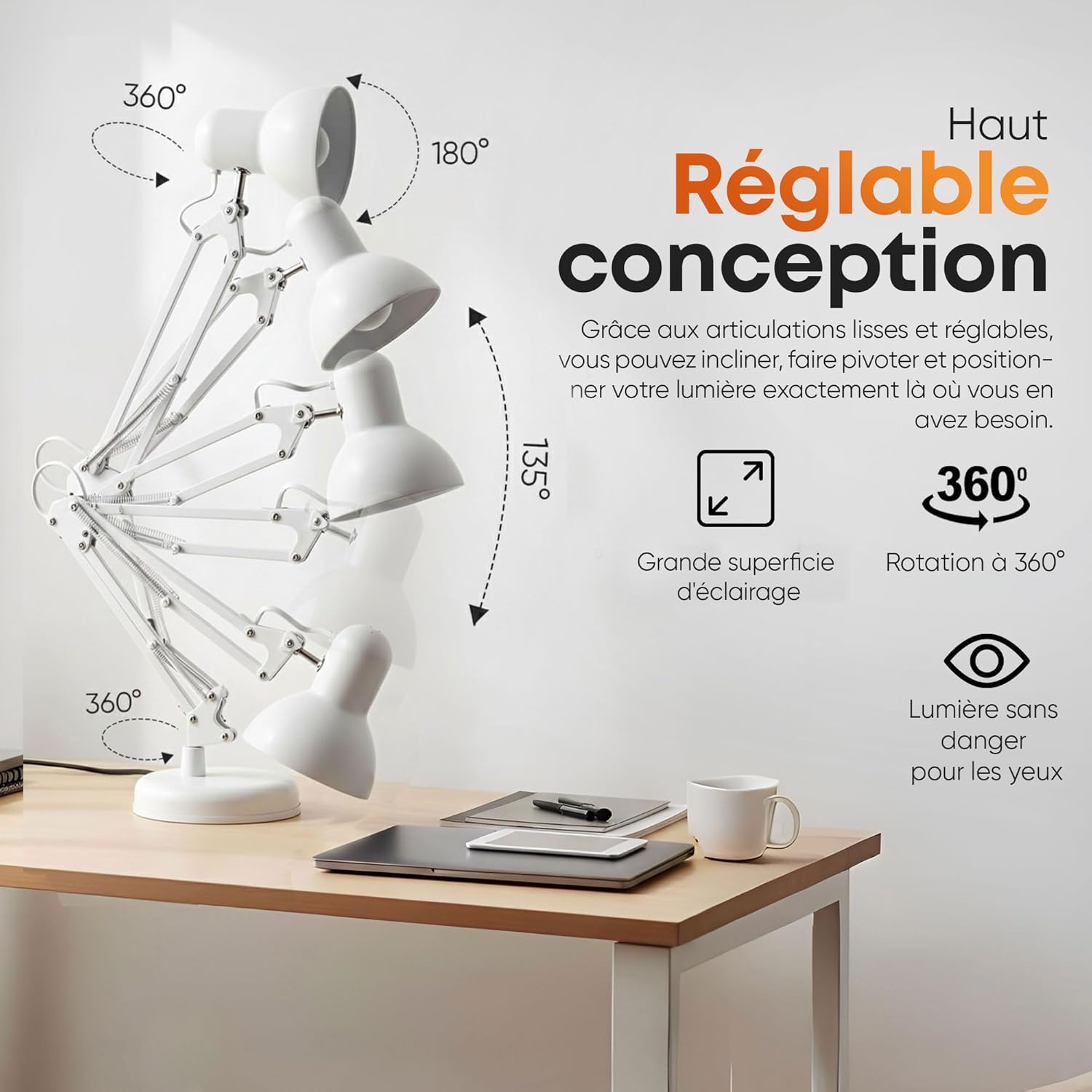 Thumbnail 2 de GOODS+GADGETS Lampe de travail rétro à bras articulé en métal (ampoule LED E27 offerte)