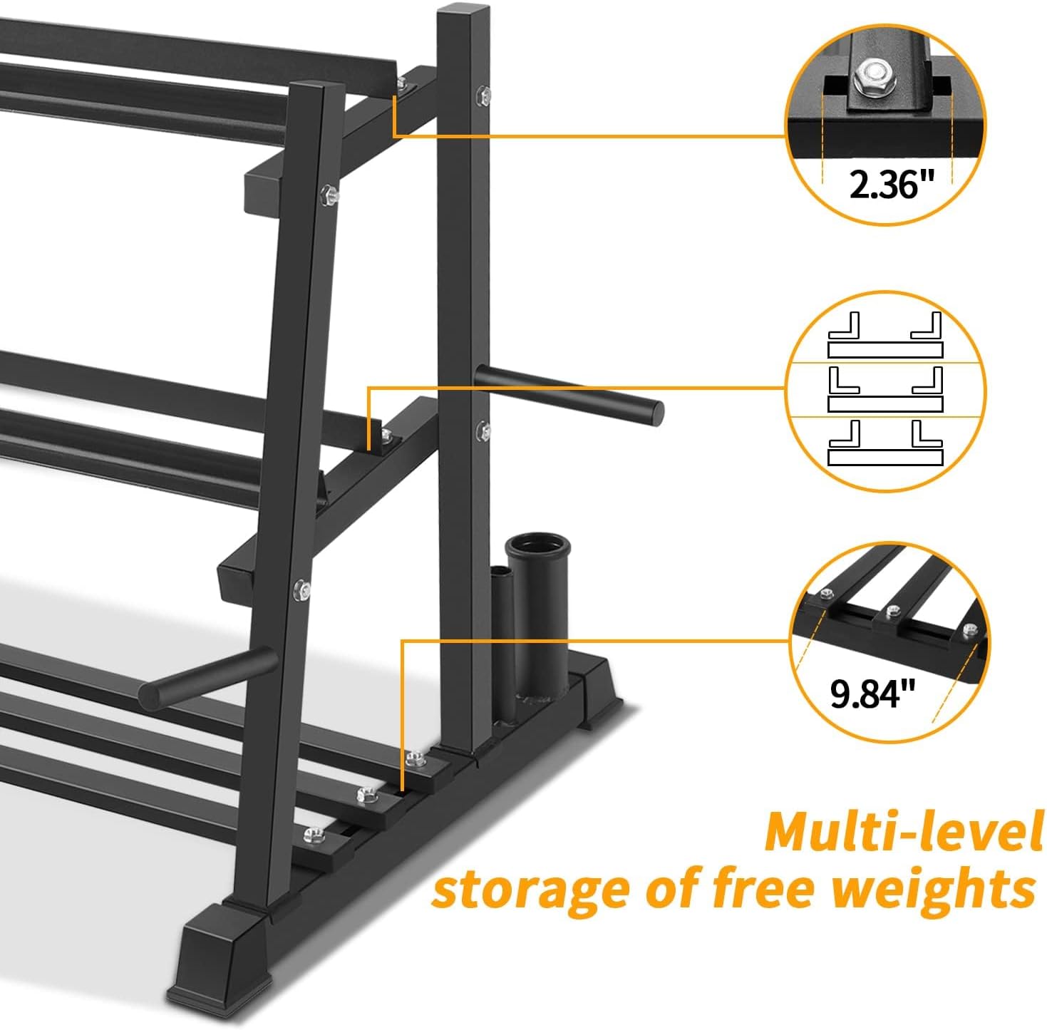 Detalle de Bongkim HG-1 Adjustable Dumbbell Rack, Alloy Steel, 3-Tier, 498.95 kg Capacity