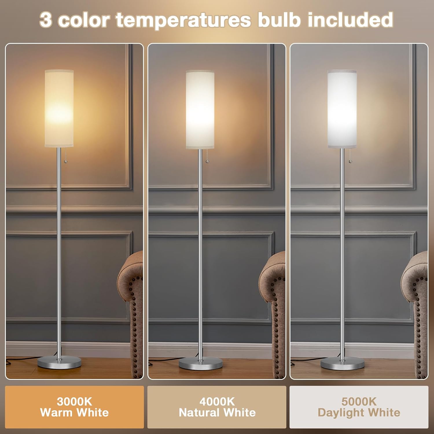 Detalle de Aooshine grey floor lamp, 64 inch standing lamp