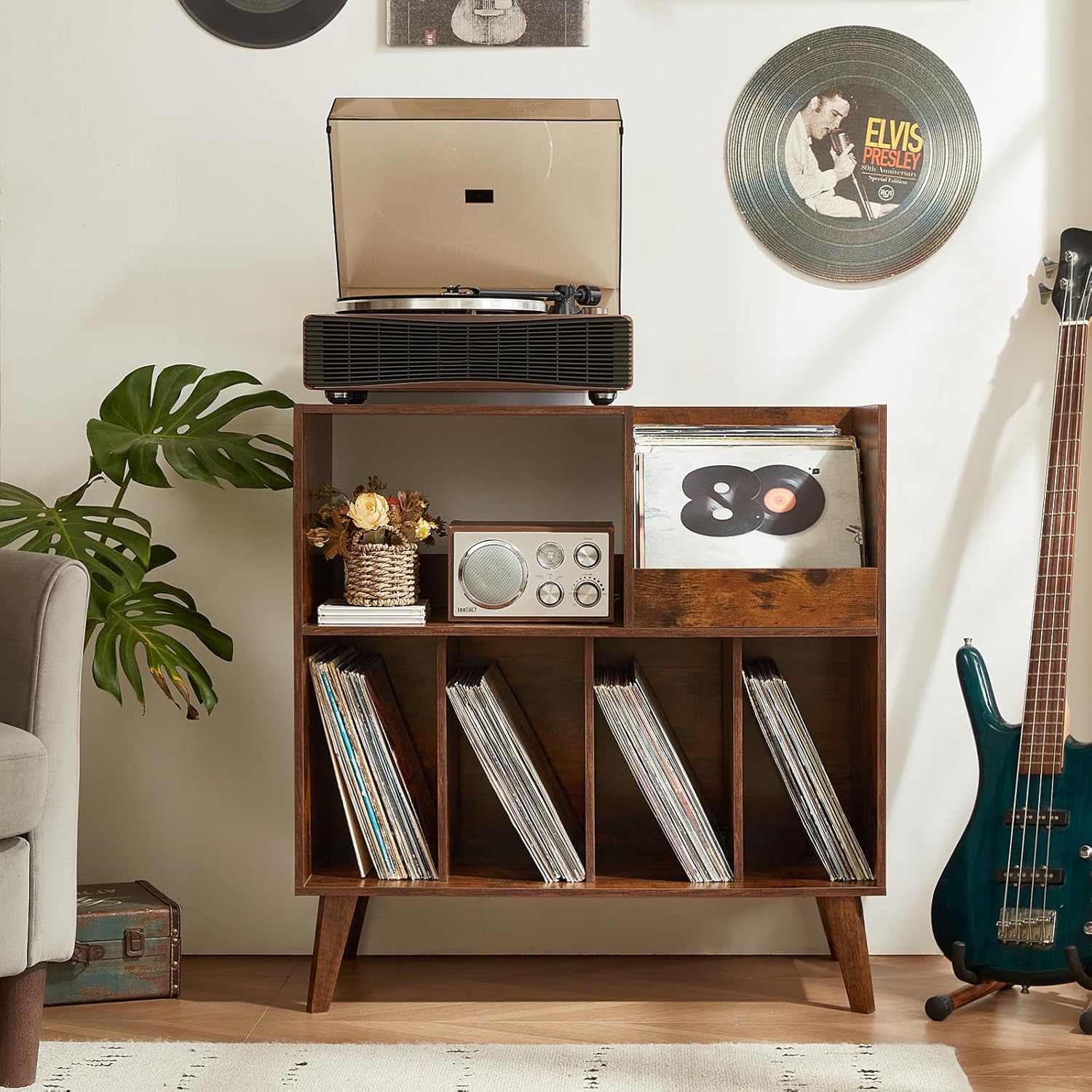 Thumbnail 4 de LELELINKY Large Record Stand With Storage and Shelf – Vinyl Holder with Presentation Surface for Up to 300 Albums