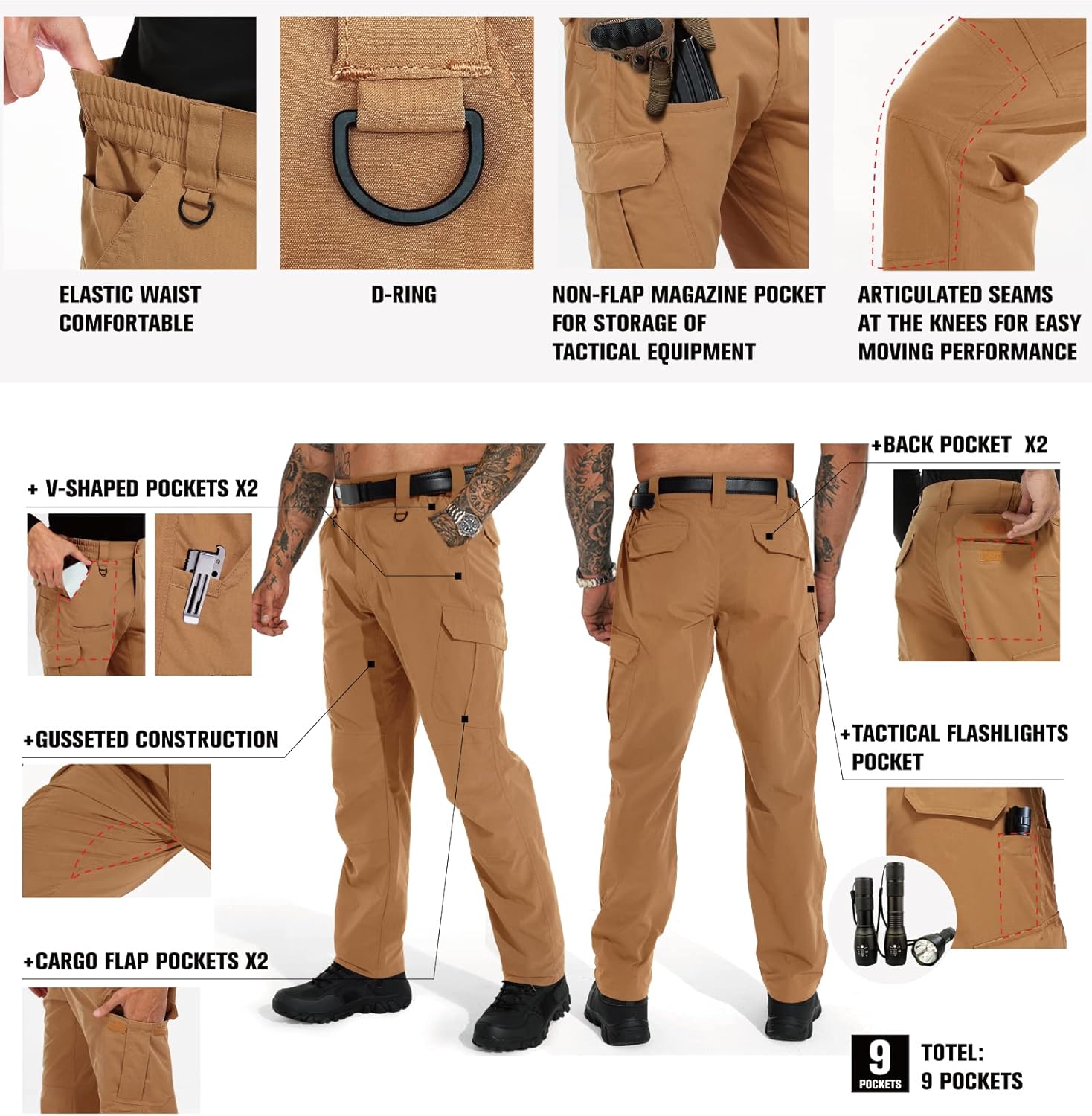 Detalle de KFUBUO Men's Lightweight Ripstop Tactical Cargo Pants