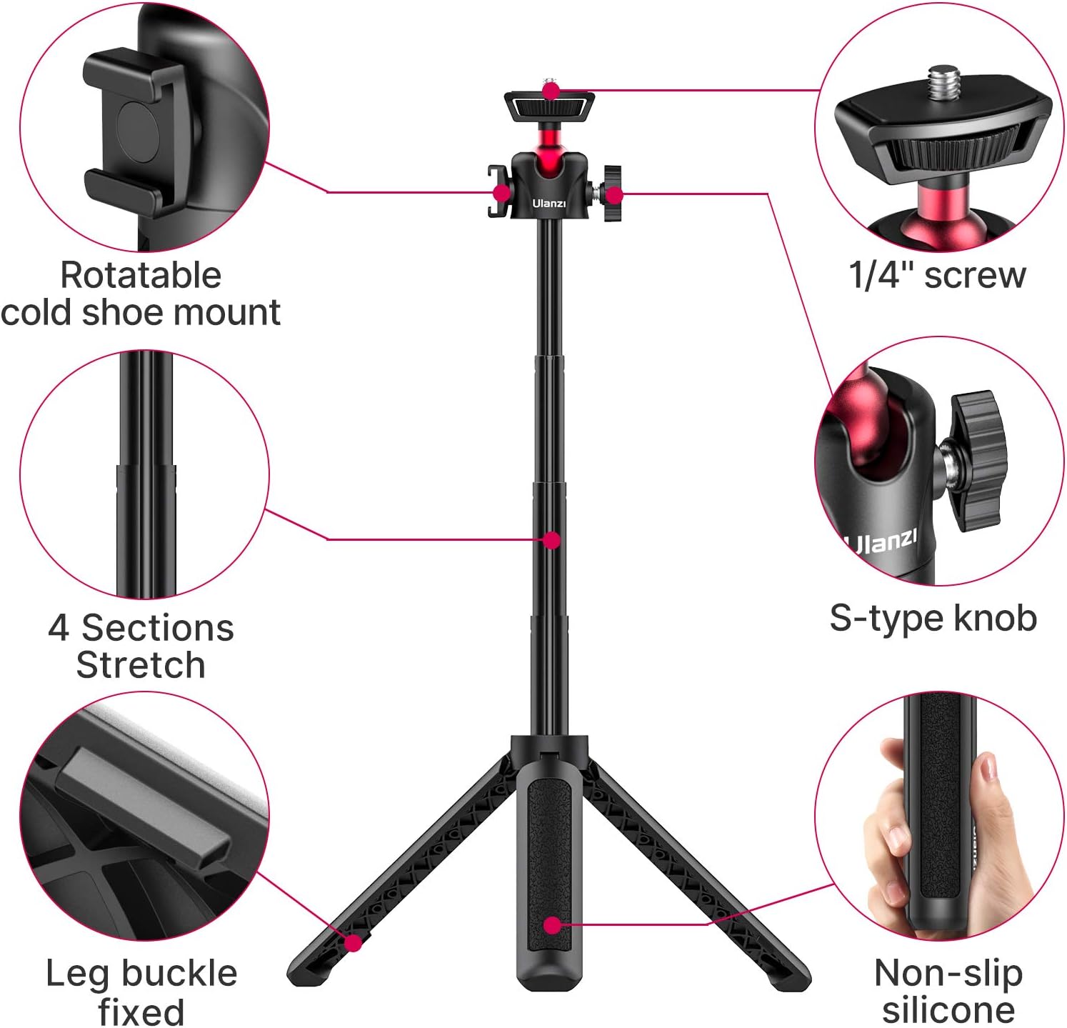 Thumbnail 4 de UURig MT-16 Extendable Tripod – Compact, Flexible 4-Level Adjustable Mini Tripod