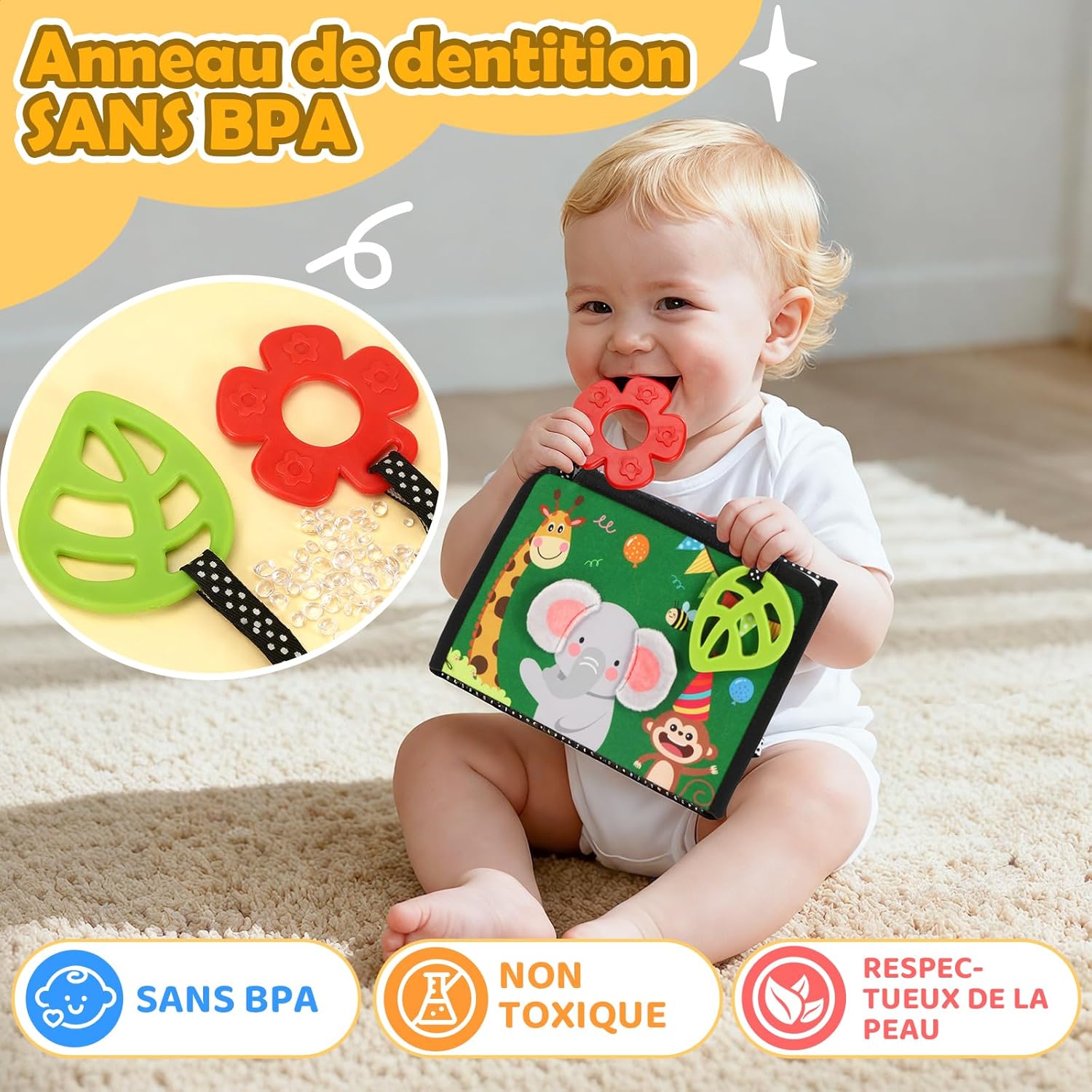 Thumbnail 4 de BBWOO Grand Livre Pliable Montessori 0–12 Mois: Tummy Time avec Miroir et Dentition Sensorielle