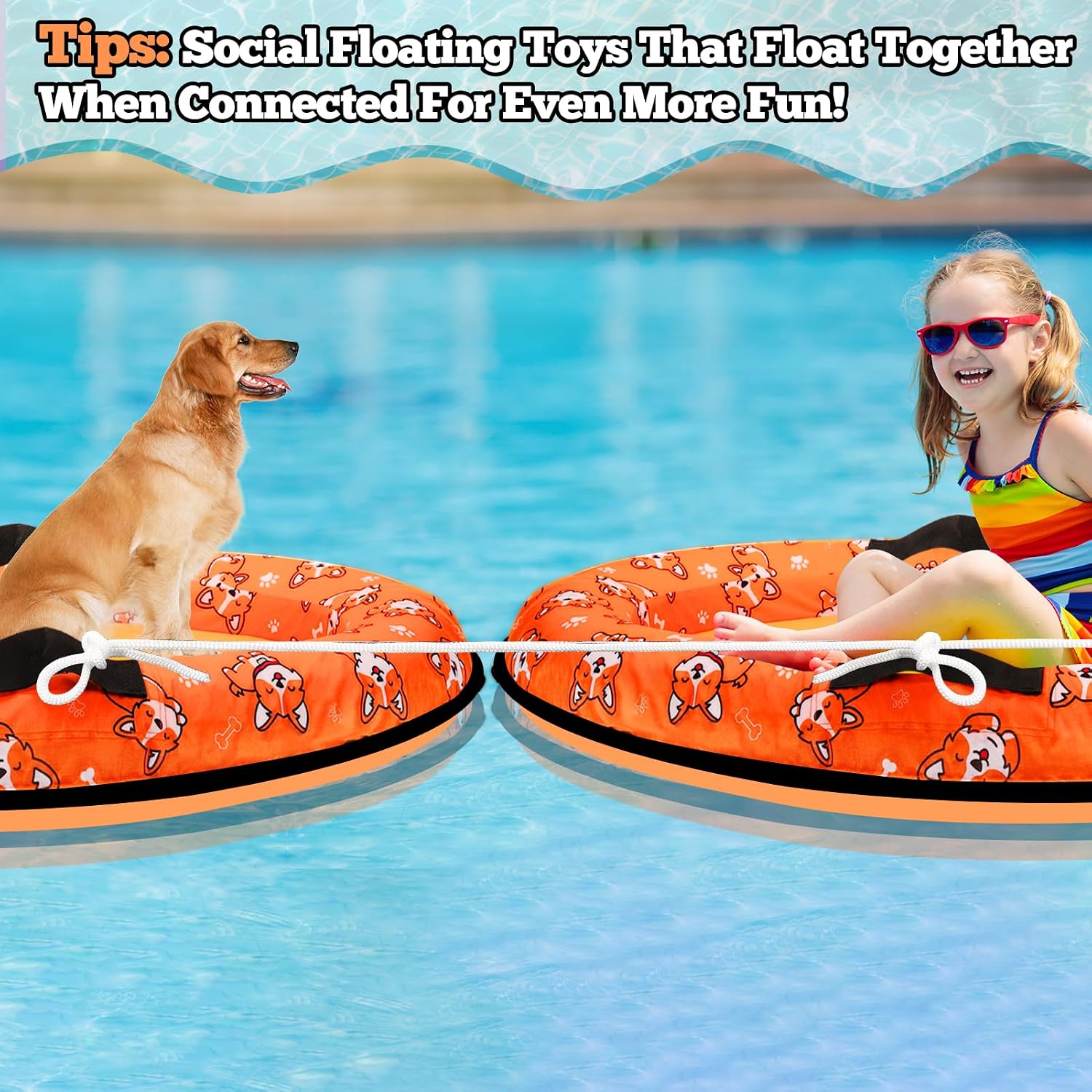 Detalle 2 de 55 x 35 Inch Inflatable Dog Pool Float with Rope – Pet Lake Raft for Small to Large Dogs