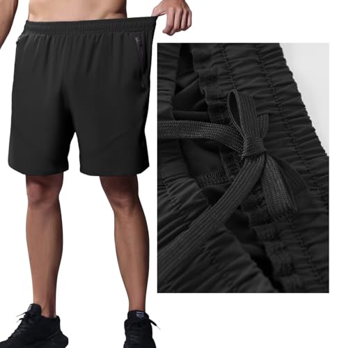 Detalle 1 de HMIYA Sporthose Herren Kurz mit Reißverschlusstasche – Schwarz, 5XL
