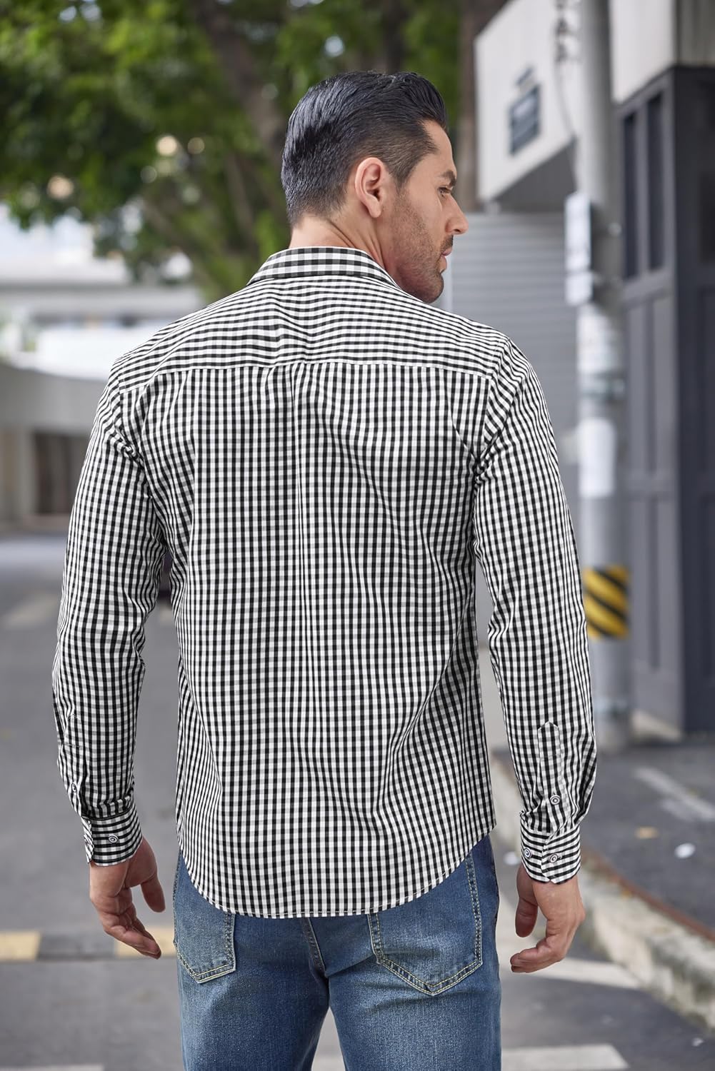 Detalle de COOFANDY Camicia da uomo a quadri slim fit con collo alto per Oktoberfest