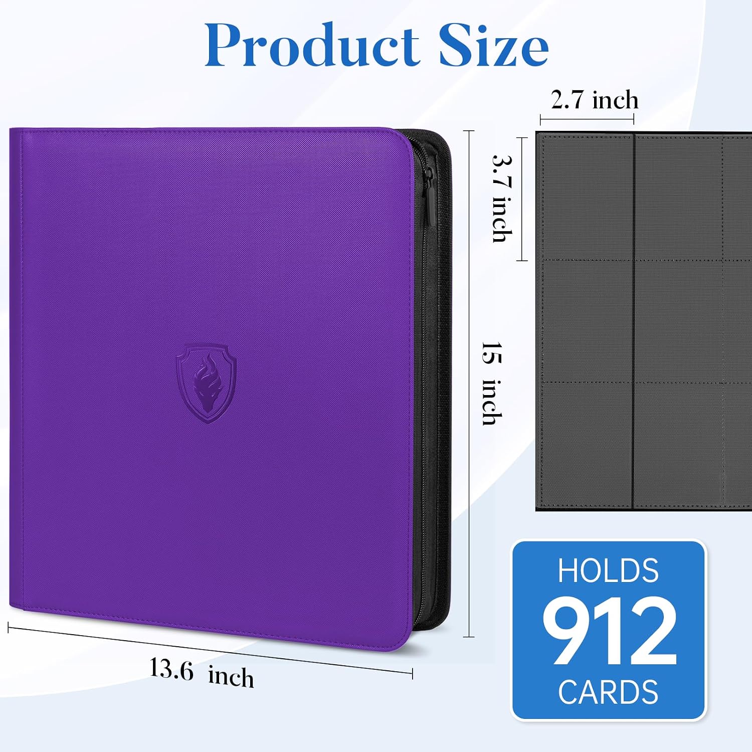 Detalle de Premium Zip Card Binder 12 Pocket — Fabmaker 912 Pockets Trading Card Binder in Purple
