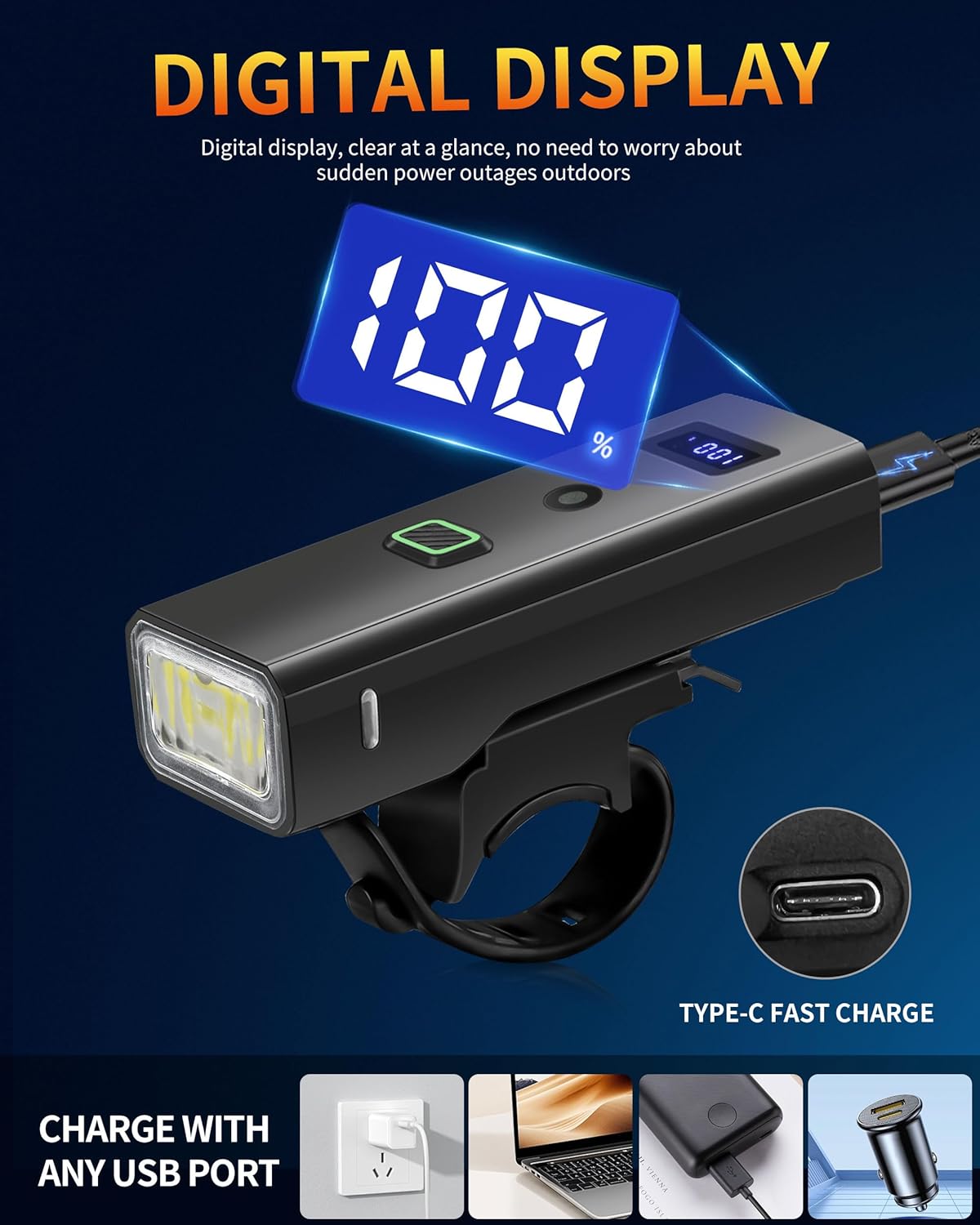 Thumbnail 5 de DARKBEAM DB07 Bike Headlight, USB-Rechargeable with 4 Modes and Battery Display