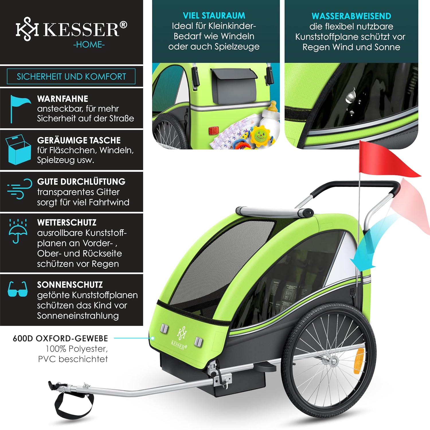 Thumbnail 2 de KESSER® Kinderfahrradanhänger Sport-RX 2in1 Jogger & Buggy – 1–2 Kinder bis 40 kg