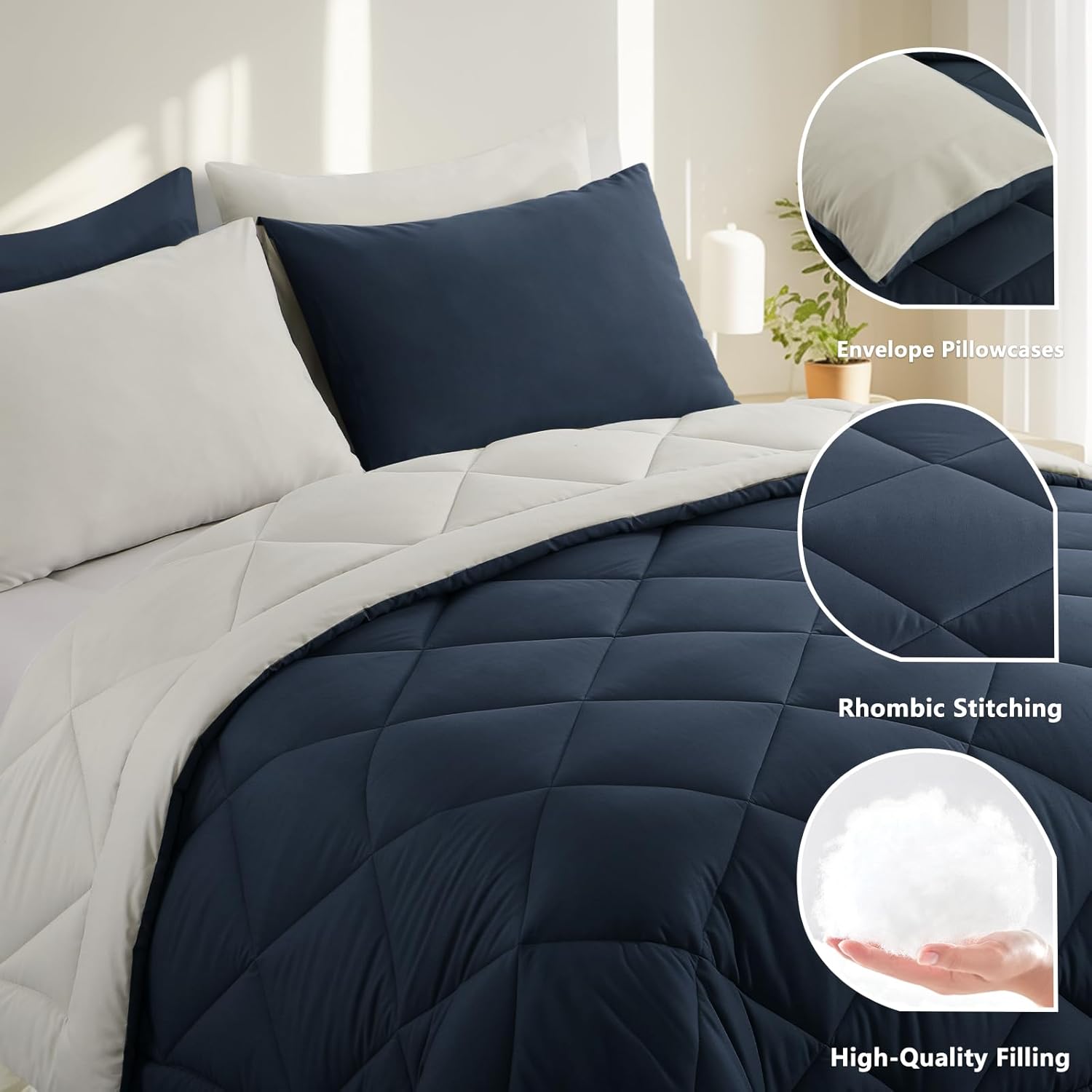 Detalle de RUIKASI Coverless Duvet Super King Size 10.5 Tog – Reversible Comforter (260x220cm) with 2 Pillowcases