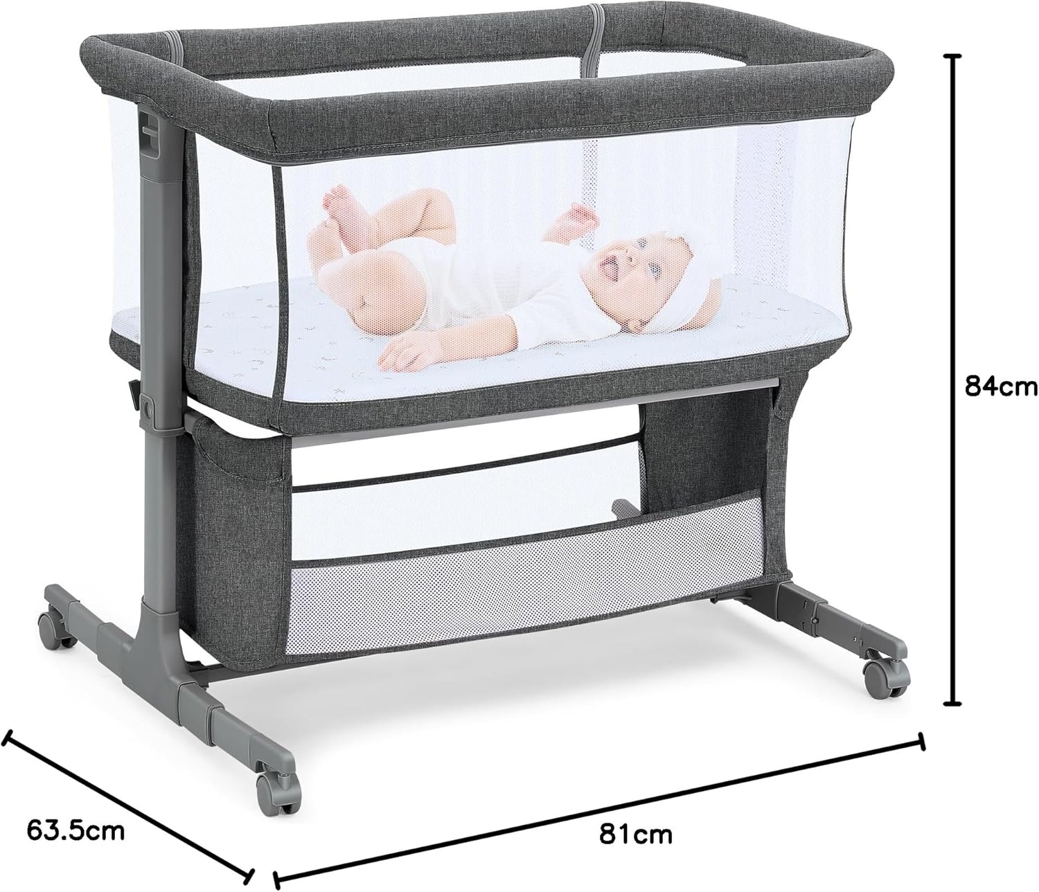 Thumbnail 6 de Growaystory Beistellbett mit Co-Sleeper-Funktion (Bassinet) – bettseitiger Baby-Nachttisch mit Rädern, Stauraum und 7-fach Höhenverstellung