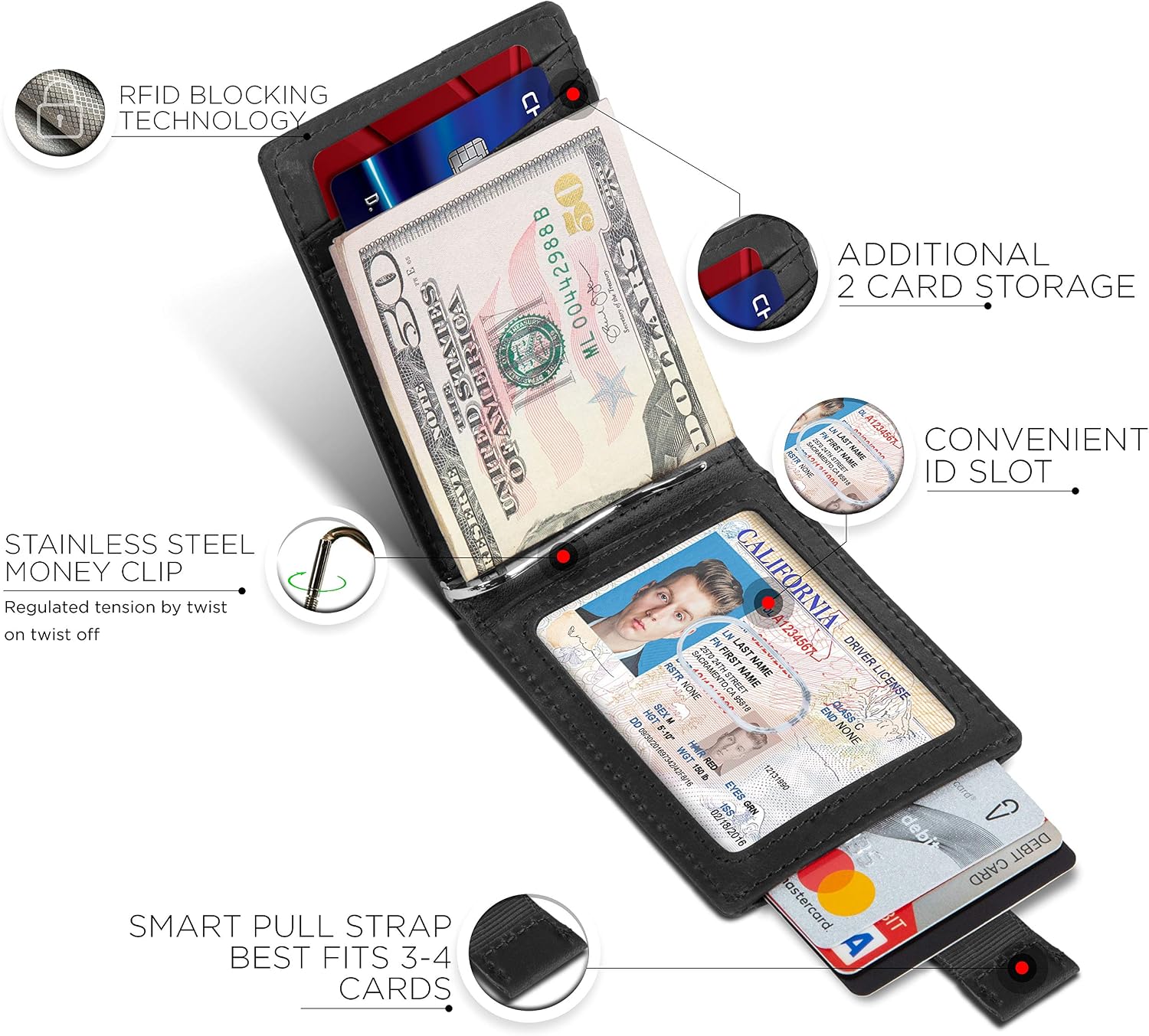 Detalle 2 de SERMAN BRANDS RFID Slim Bifold Wallet with Money Clip