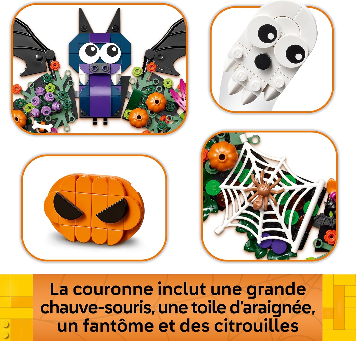 Detalle de LEGO 40825 Halloweenkrans met 617 onderdelen en griezelige decoratie