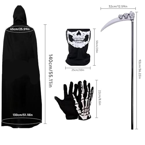 Detalle 2 de GALER Grim Reaper Adult Costume, 5-Piece Set with Light-Up Glasses