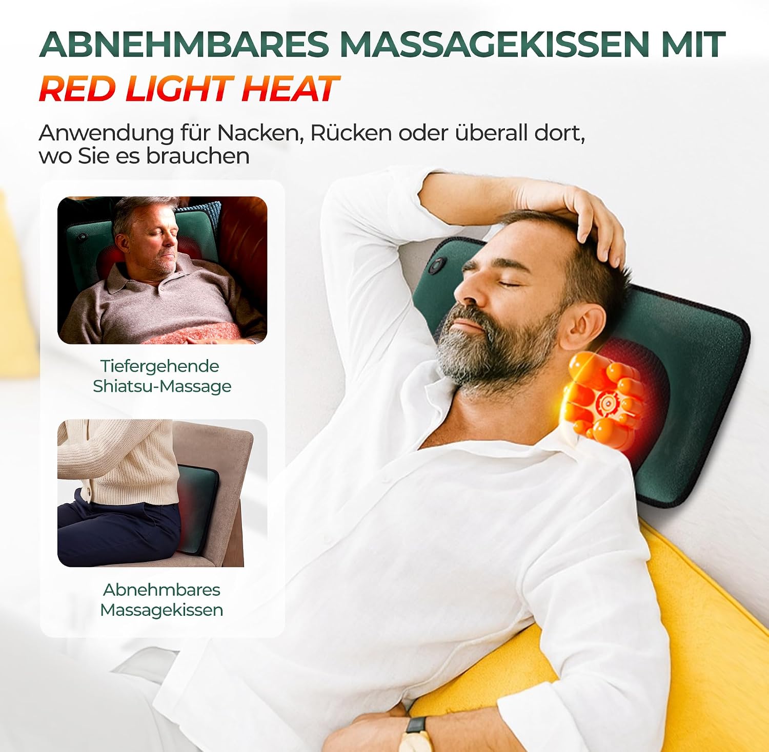 Detalle de Himouta Massagematte Ganzkörper mit Shiatsu-Nackenmassage & Wärme – 10 Vibrationsmotoren, Grün