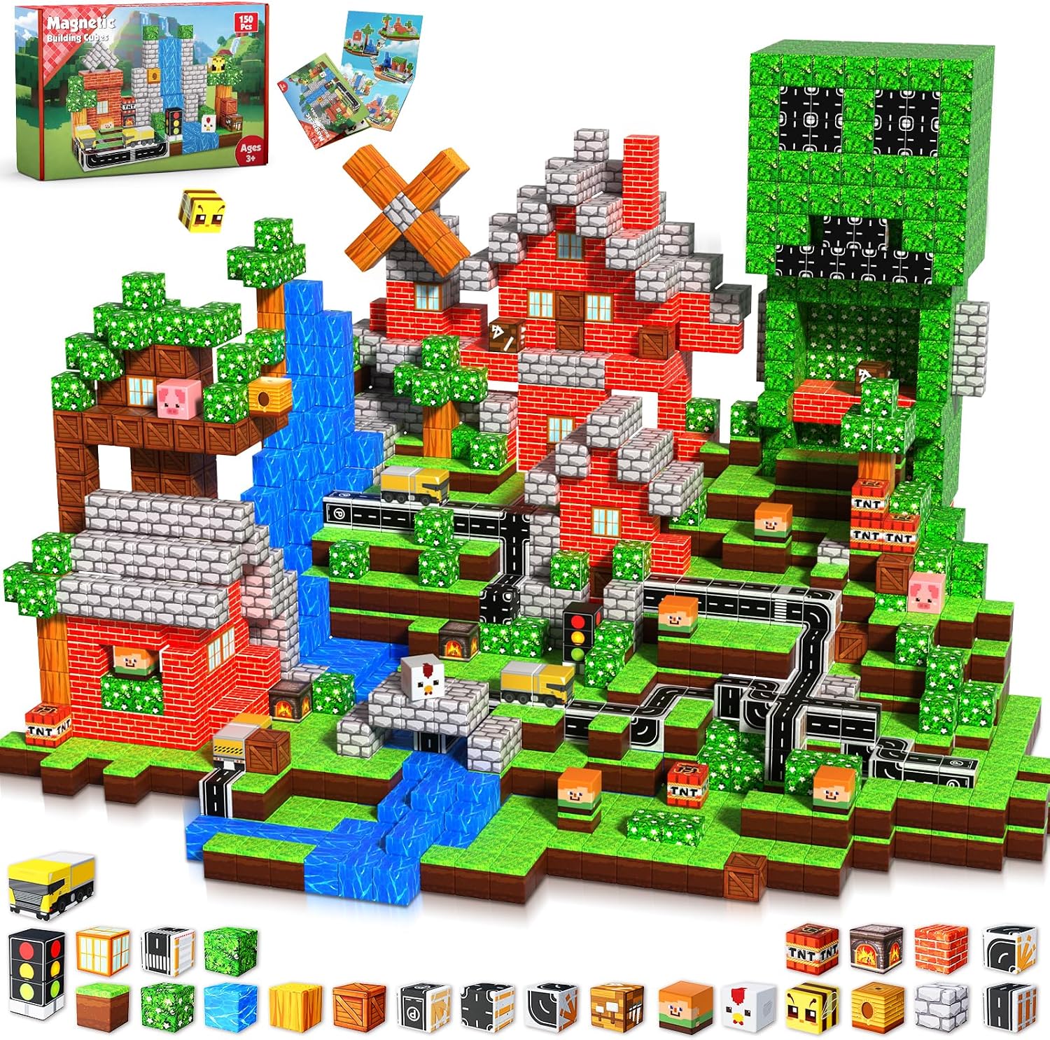 Detalle de Annexfun Magnetic Blocks - 150PCS Magnetic Building Blocks Road Forest Set for STEM Learning