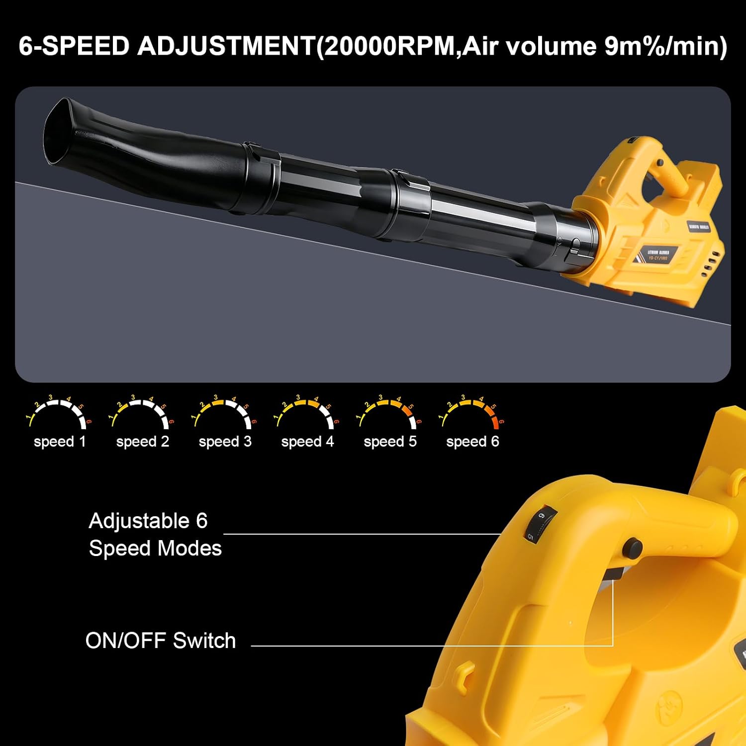 Detalle de Powarobor YD-CYJ1802 Cordless Leaf Blower for DeWalt 18V Batteries, Six Speeds
