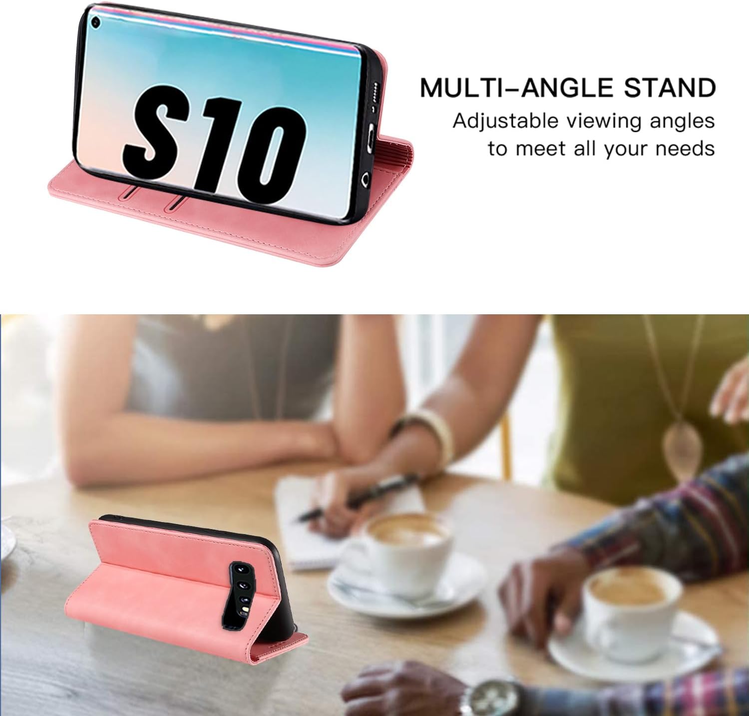 Thumbnail 5 de Leaisan Handyhülle für Samsung Galaxy S10 (Flip Cover, Premium-Kunstleder) in Rose Gold – mit Kartenfächern und Standfunktion