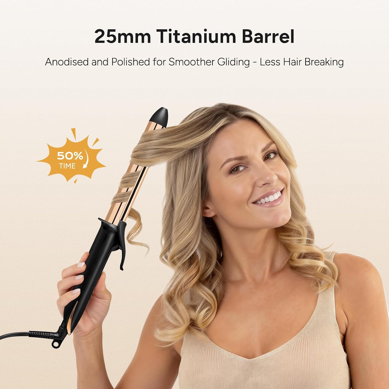 Detalle de FUNBUGS 25mm Titanium Curling Tongs – Anodised for Smooth, Lasting Curls