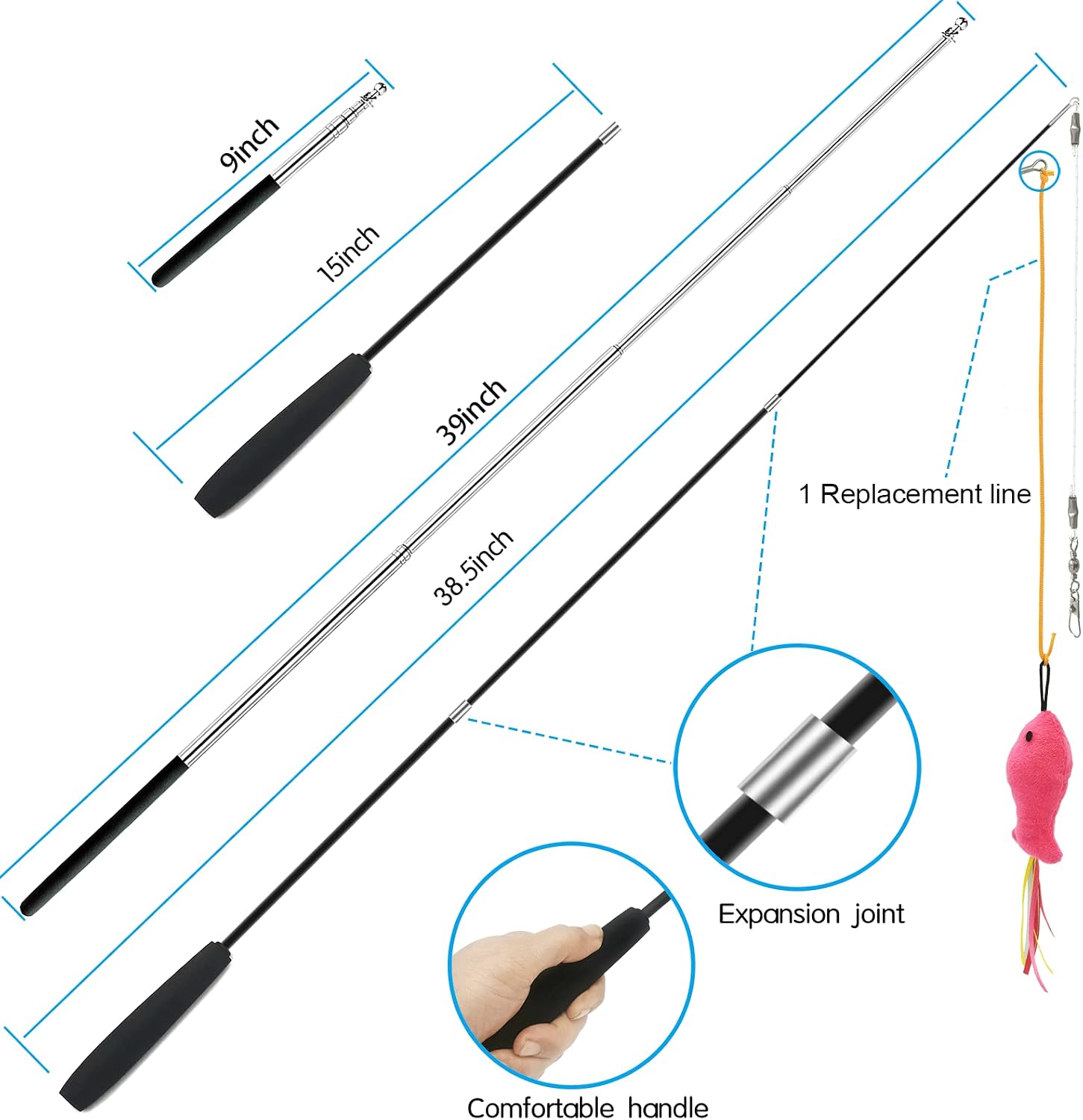 Detalle 2 de ZPH Interactive Cat Wand Toy Set with Retractable Wands and Teaser Refills