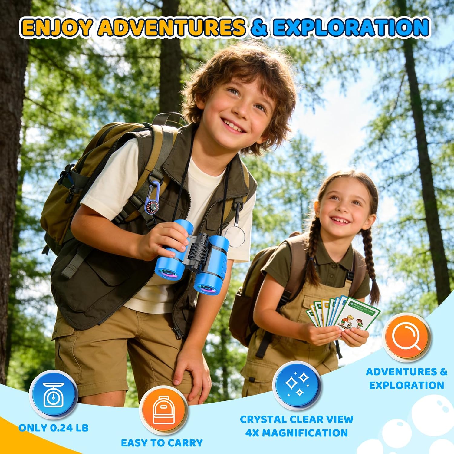 Thumbnail 5 de Outdoor Toys for 3-9 Year Old Boys – Binoculars with Explore Cards, Compass and Magnifying Glass