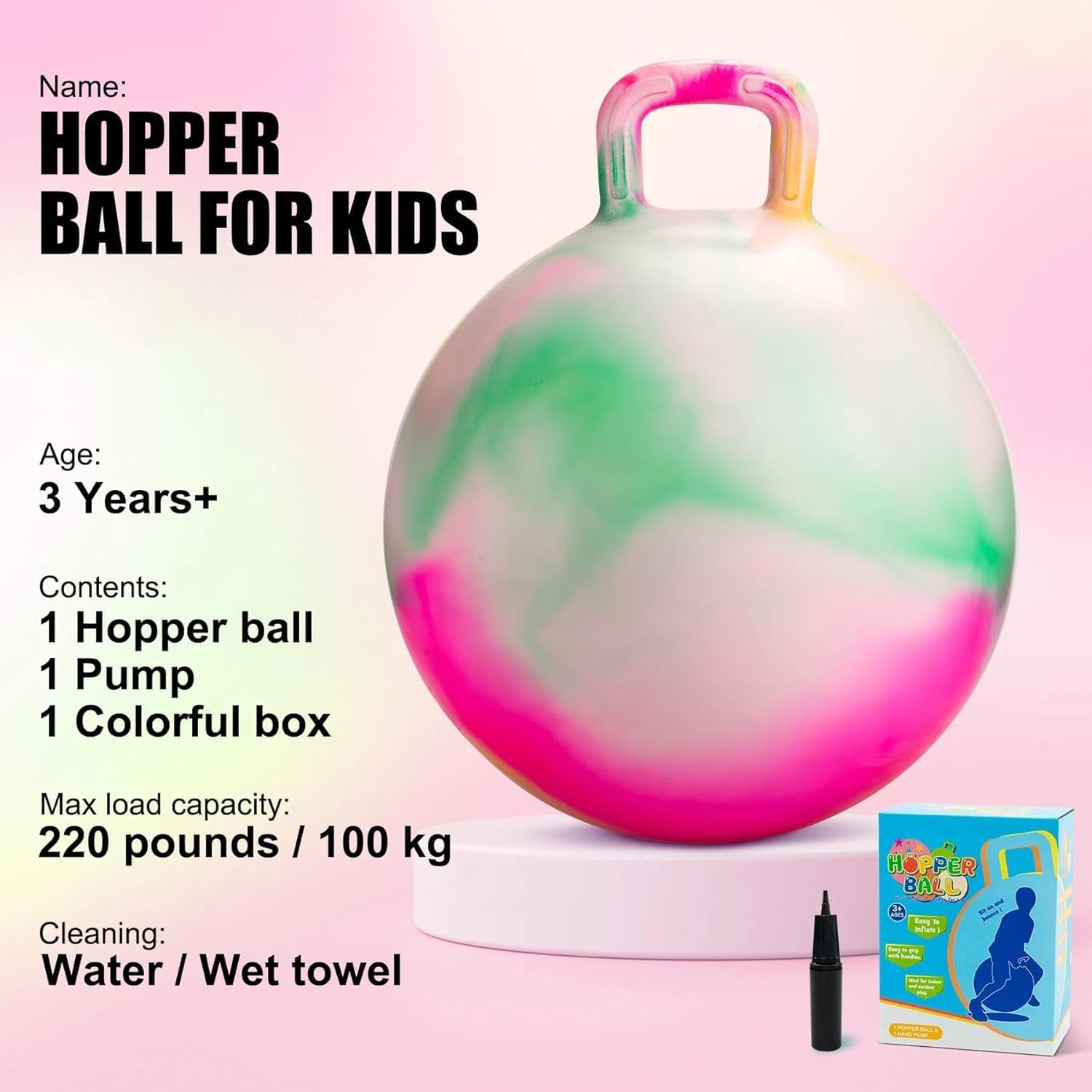 Detalle 2 de U&C Planet 50 cm Hüpfball Sprungball mit Griff – Space Hopper, 100 kg belastbar, Wolke Grün