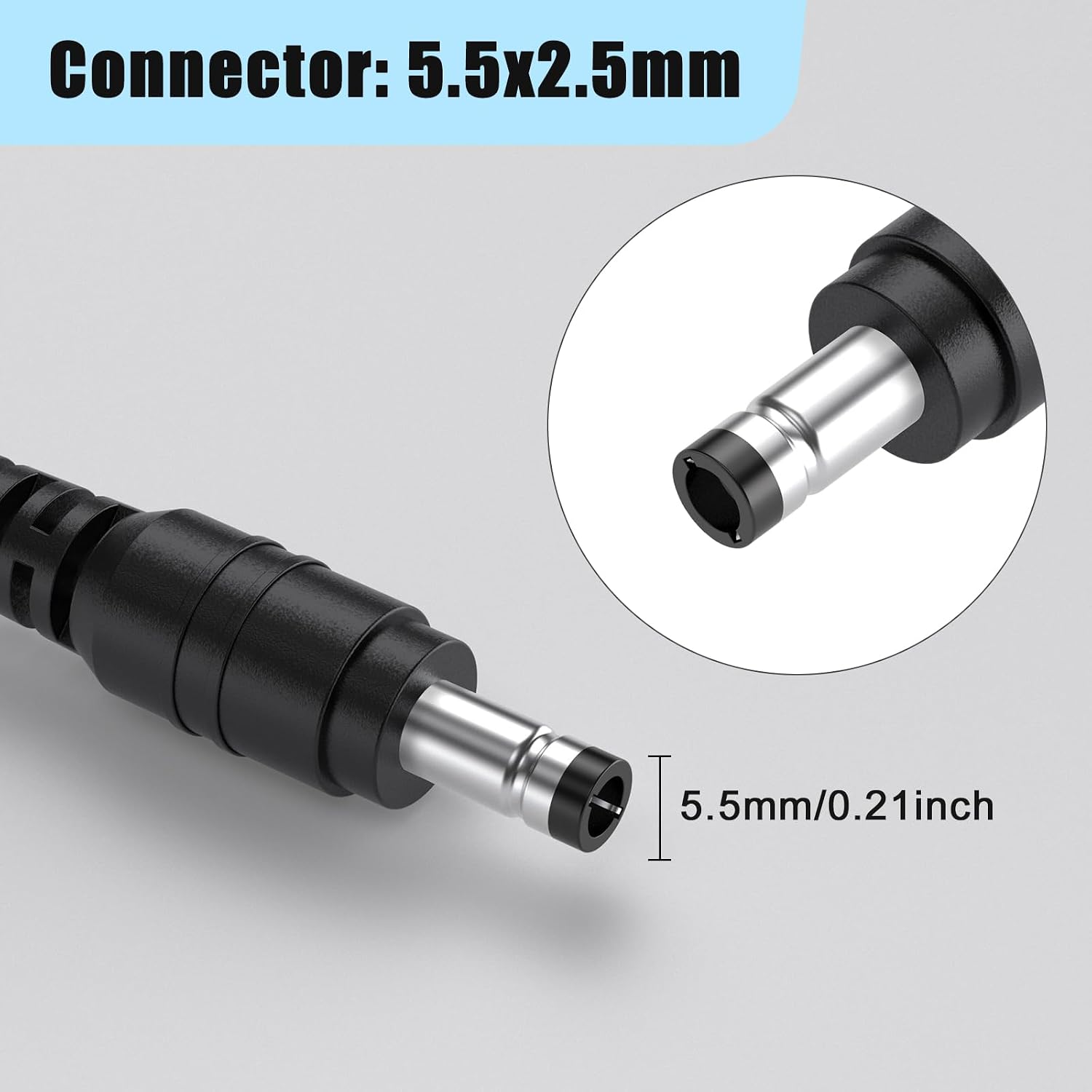 Detalle de ZIMAOER SJT-84W-10S e-stepoplader met DC-stekker van 5,5 × 2,5 mm