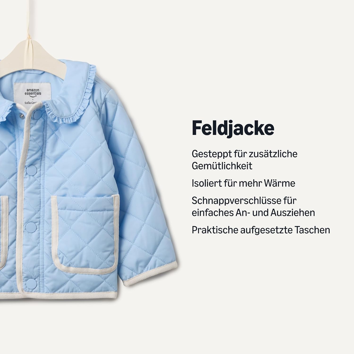 Detalle de Amazon Essentials Baby – Mädchen Mittelschwere Feldjacke mit Rüschen (Sofia Grainge Kollaboration)
