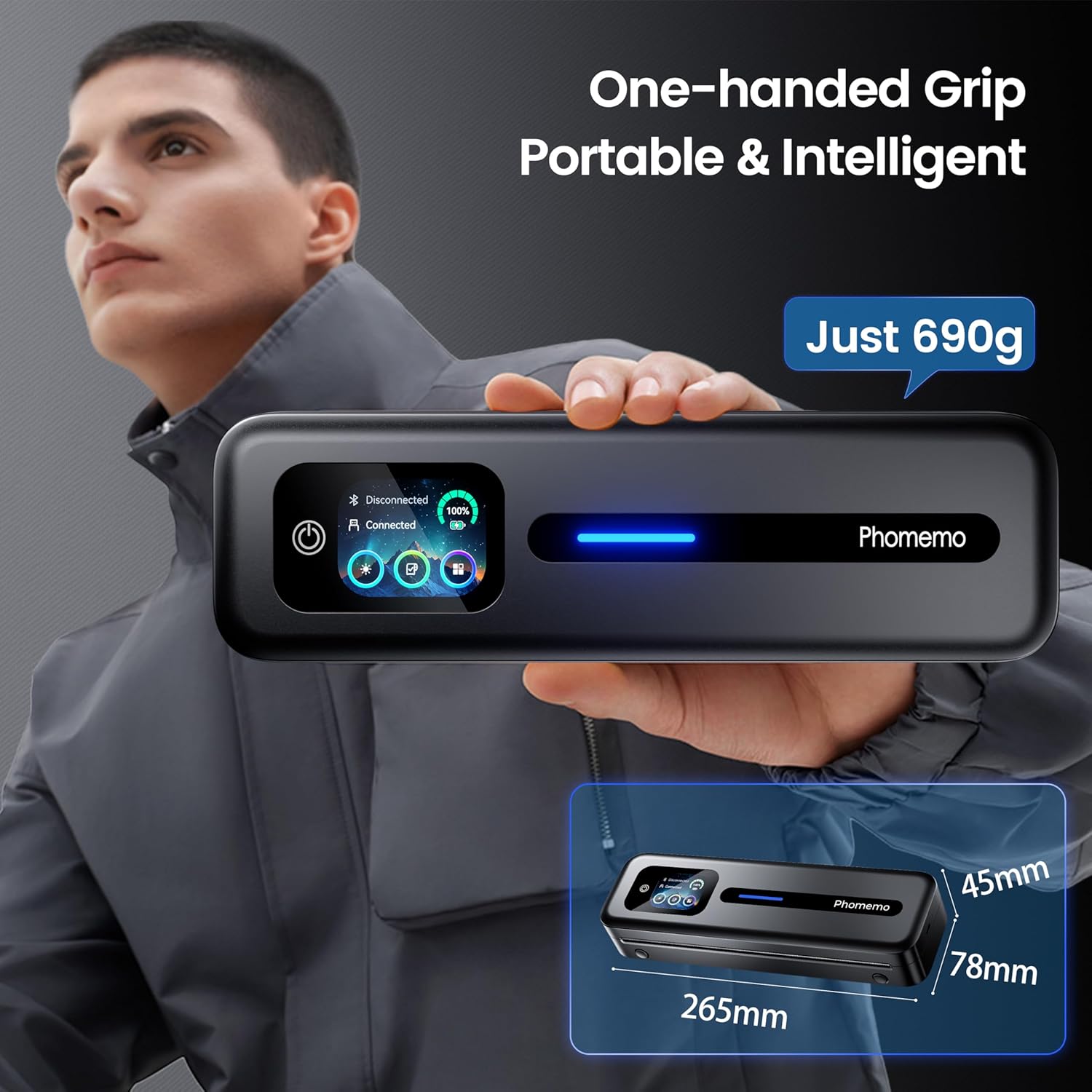 Detalle 2 de Phomemo M832D Portable Thermal Printer – A4 Touchscreen, Inkless, Bluetooth & USB-C
