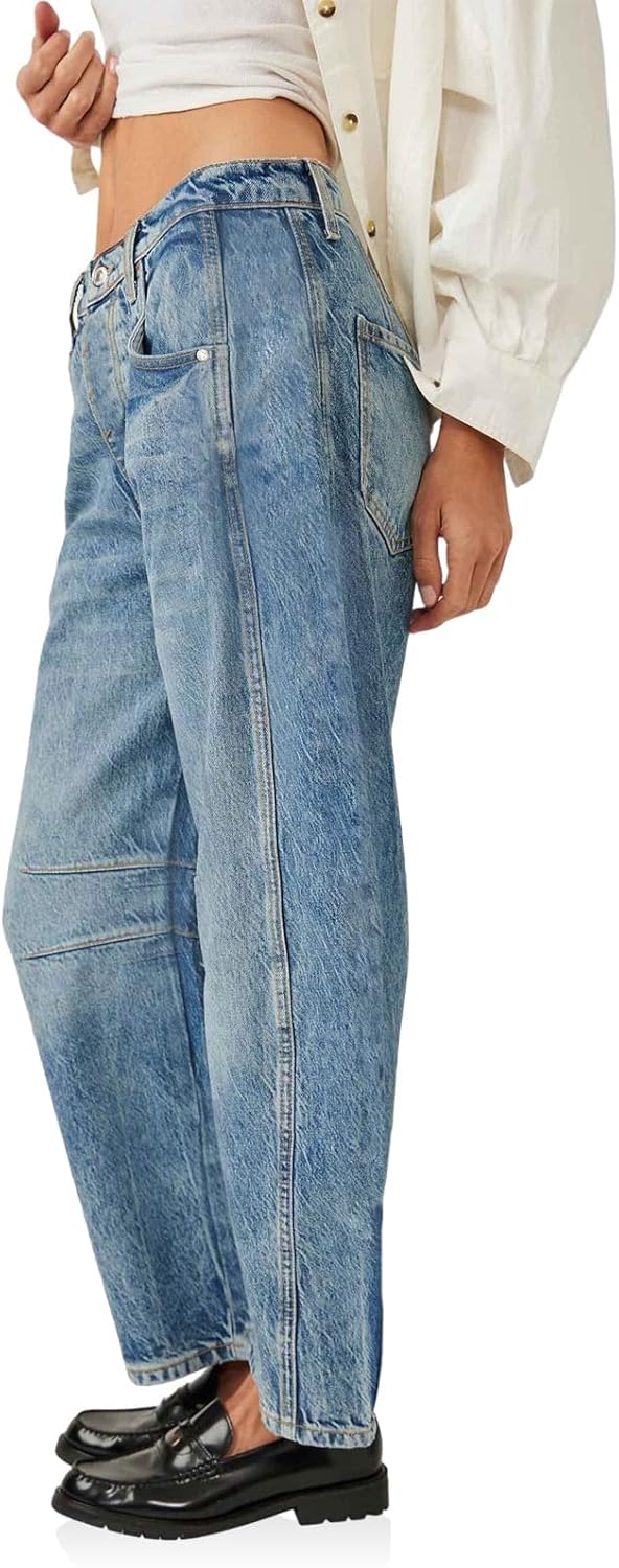 Thumbnail 3 de PLNOTME Women's Baggy Boyfriend Jeans: Vintage Wide Leg Mid Rise Barrel Denim Ankle Pants