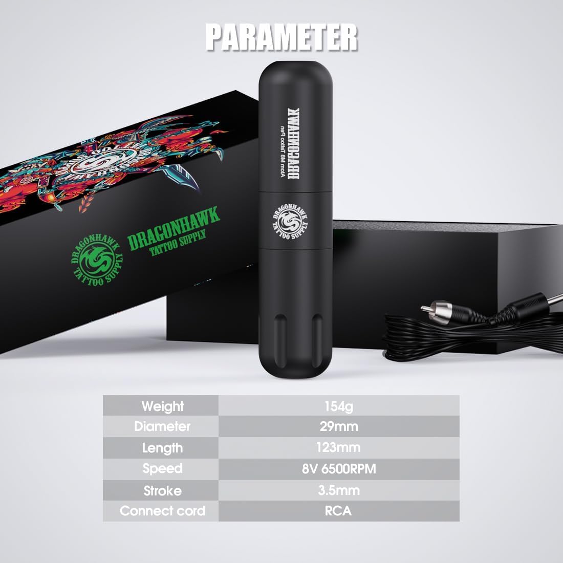 Detalle 2 de Dragonhawk Pen rotativa 1100mAh para tatuaje