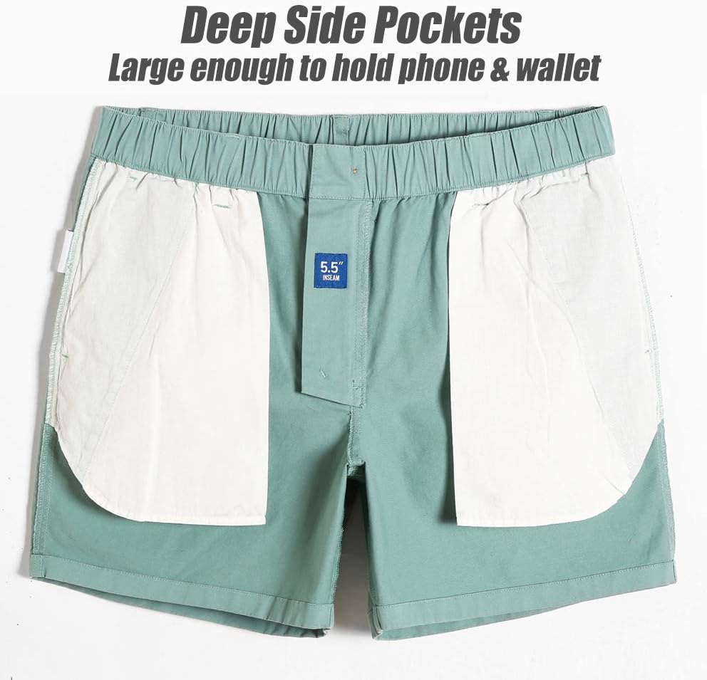 Detalle de maamgic Men's Classic-fit 5.5" Cotton Shorts with Elastic Waistband and Multi-Pocket Design