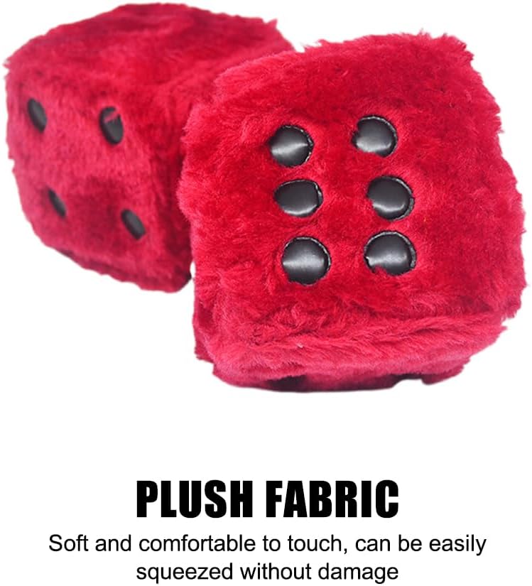 Detalle de Fuzzy Plush Dice Car Decoration – Square Plush Dice with Dots for Rearview Mirror