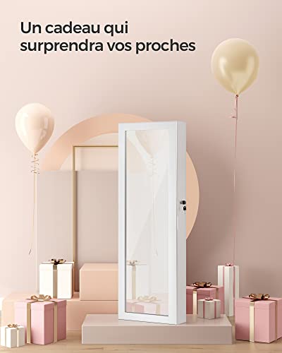 Thumbnail 8 de SONGMICS Armoire à Bijoux JJC093W01 – Rangement mural avec miroir, verouillable, blanc et doublure grège