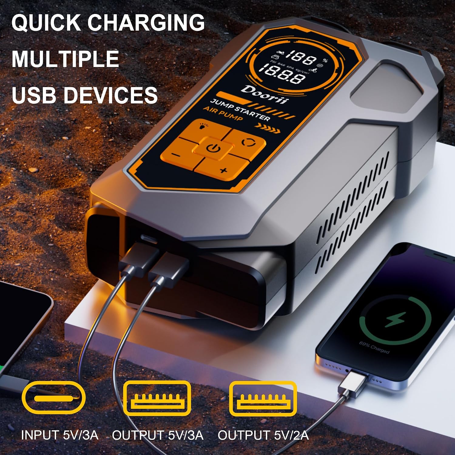 Detalle de Doorii Jump Starter with Air Compressor, 6000A