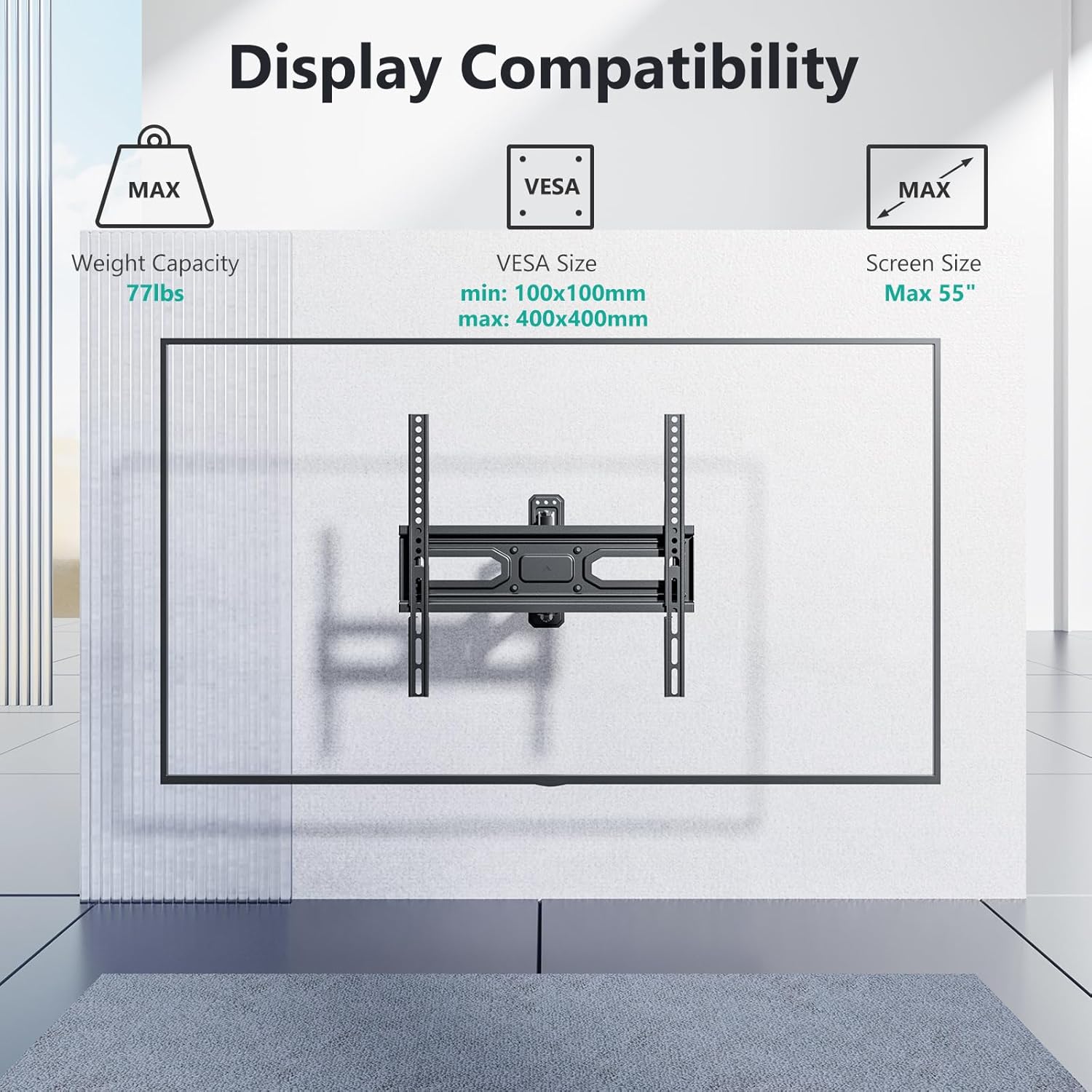 Detalle de WALI TV Wall Mount FTM-1 for 32–55 inch TVs with Full Motion and Articulating Arm