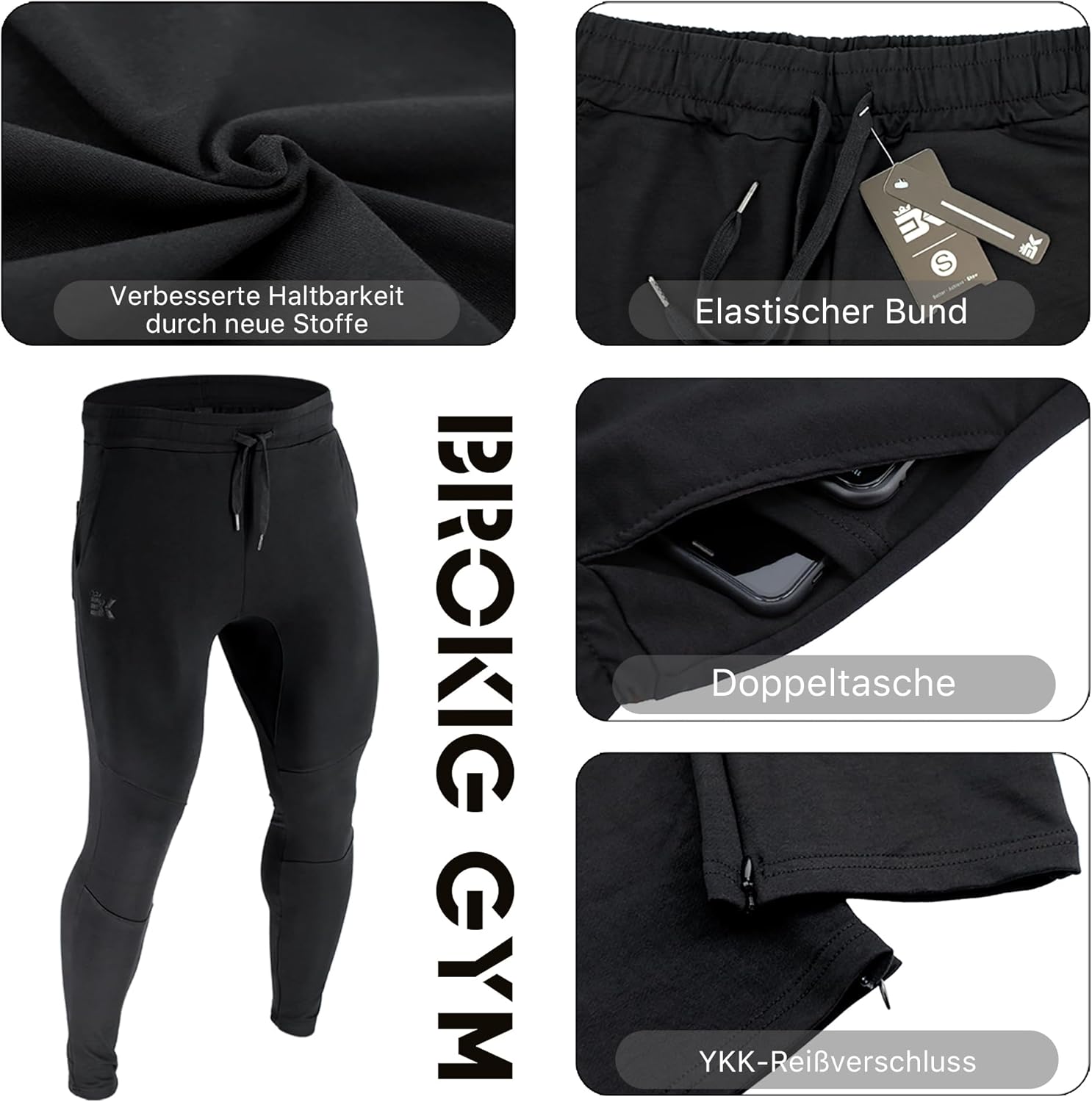 Thumbnail 4 de BROKIG Gym Jogginghose Herren – Lang mit Doppeltasche, Baumwolle, Slim Fit