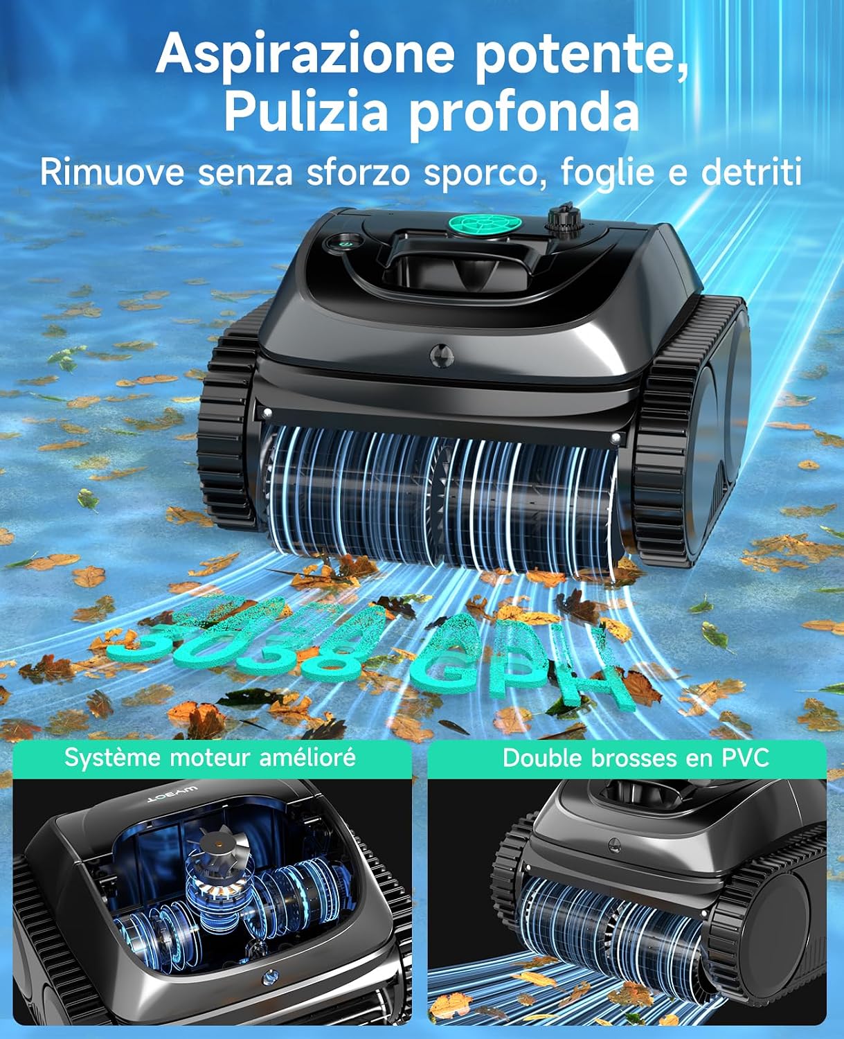 Detalle 2 de WYBOT C1 Robot Pulitore per Piscine con pianificazione intelligente del percorso e pulizia fondo/pareti/linea d’acqua