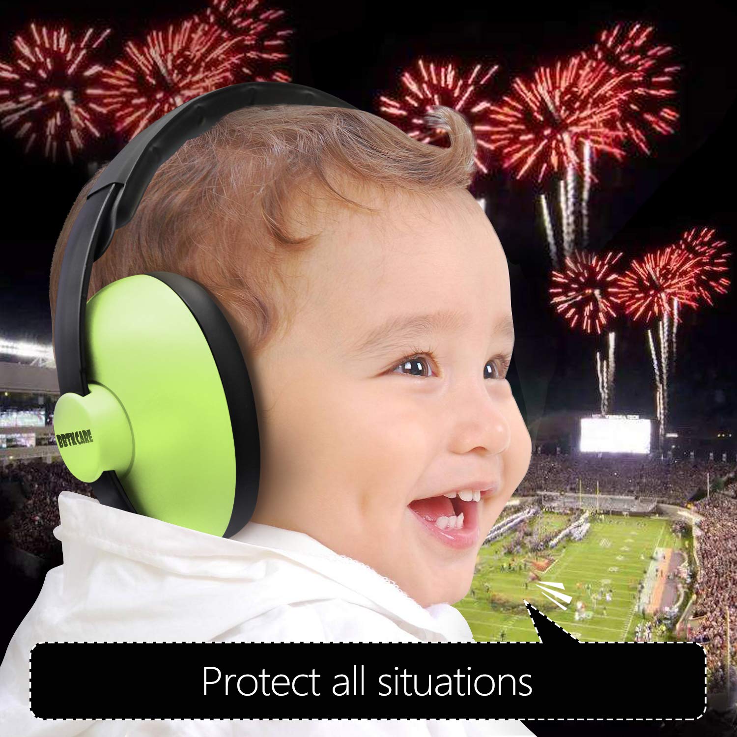 Detalle 2 de BBTKCARE Baby Ear Protection Earmuffs, Green, Adjustable, 23 dB Noise Reduction