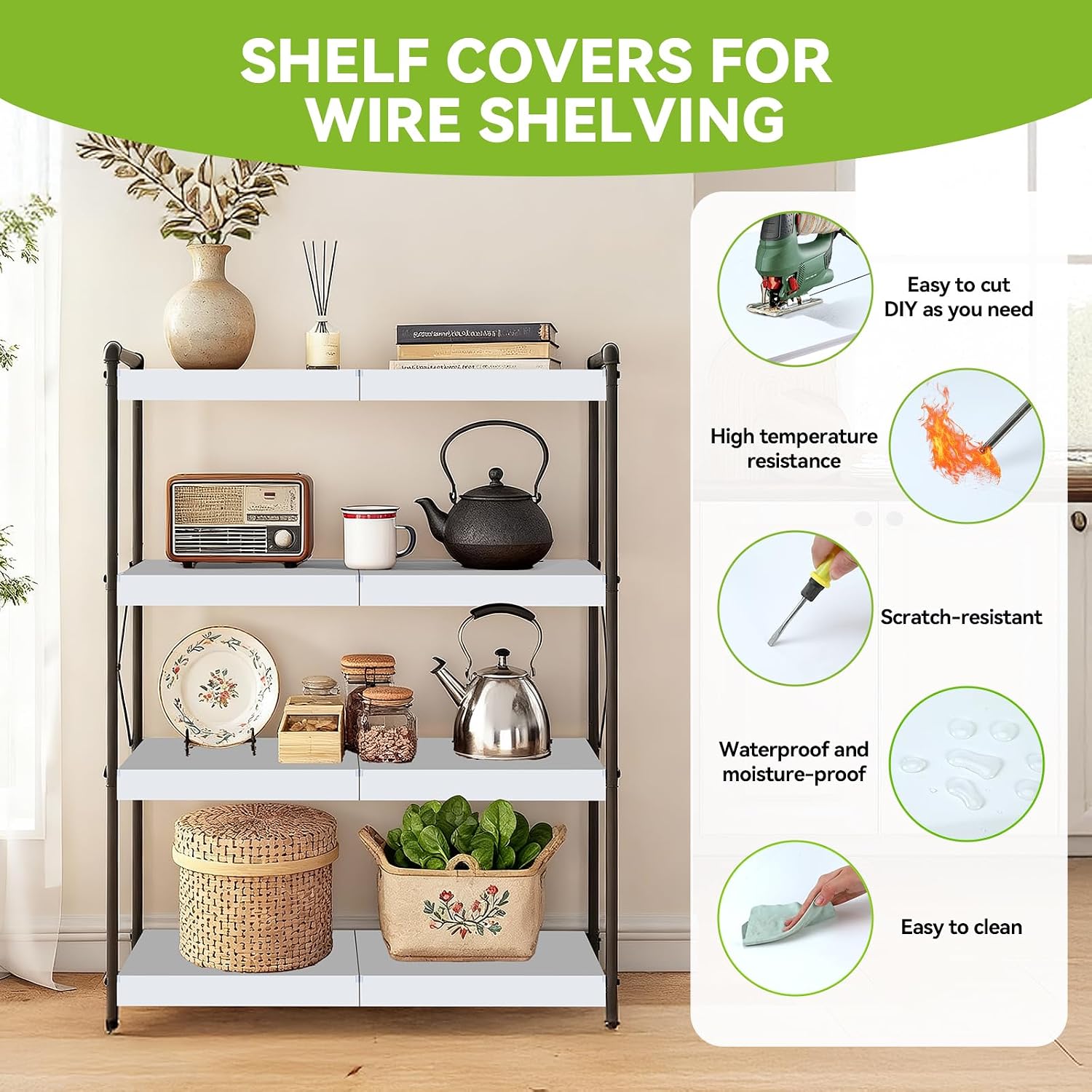 Detalle de 5 Pack Wire Shelf Covers (24 x 12) Faux Wood-Look PVC for Wire Racks