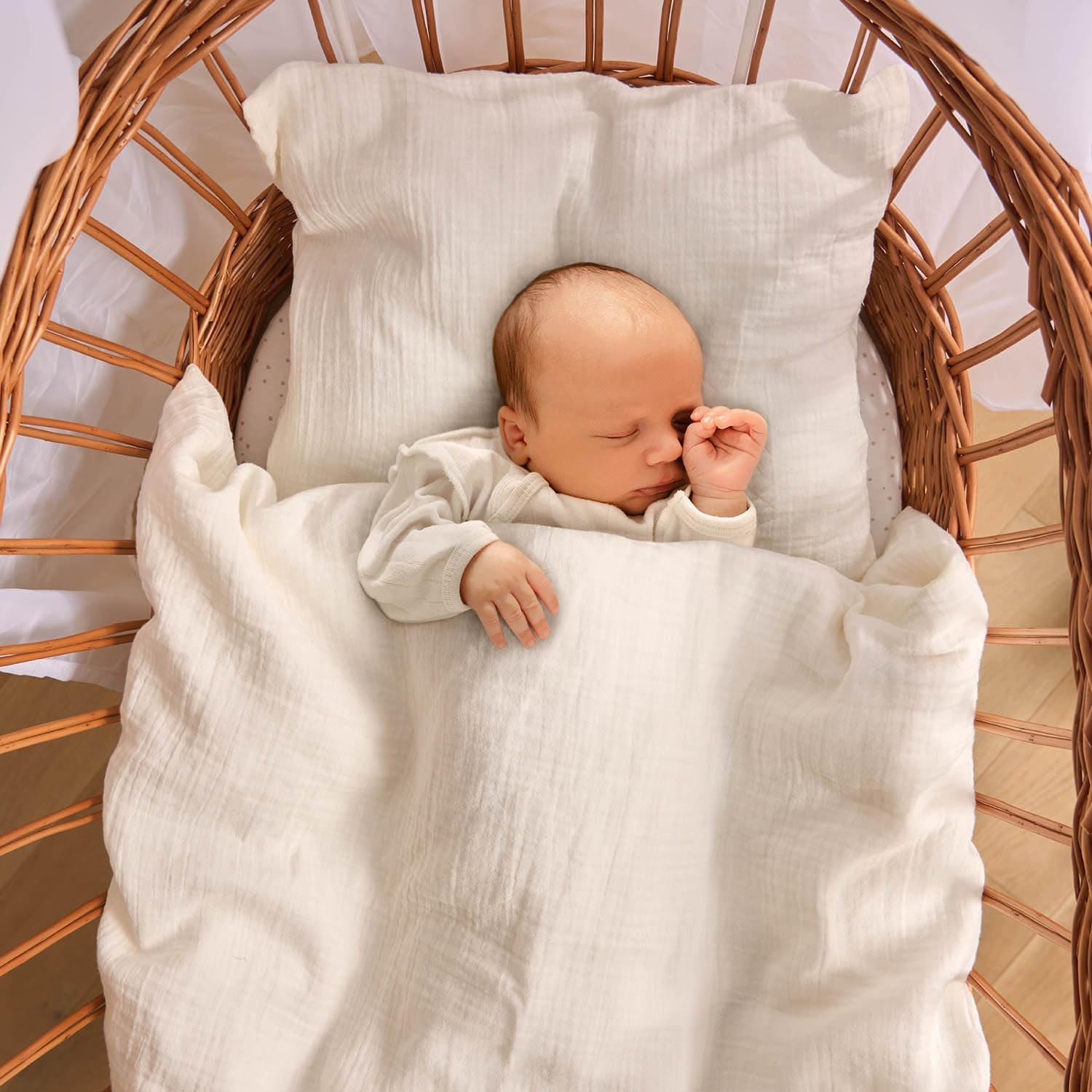 Thumbnail 5 de Laleni Parure de lit bébé en mousseline 80 x 80 cm (beige) + taie 35 x 40 cm, coton certifié Oeko-Tex