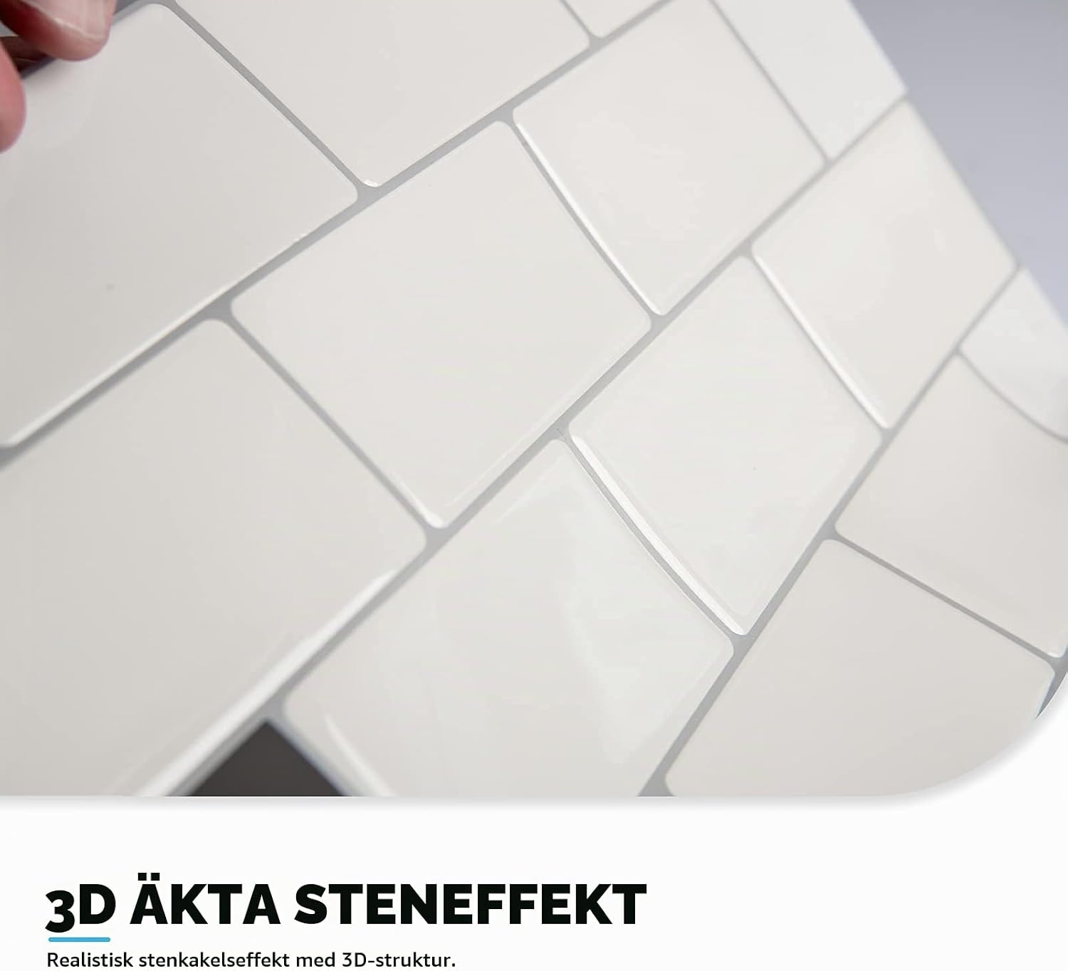 Detalle de Art3d självhäftande vinylplattor 30 x 30 cm, blank vit med grå fog