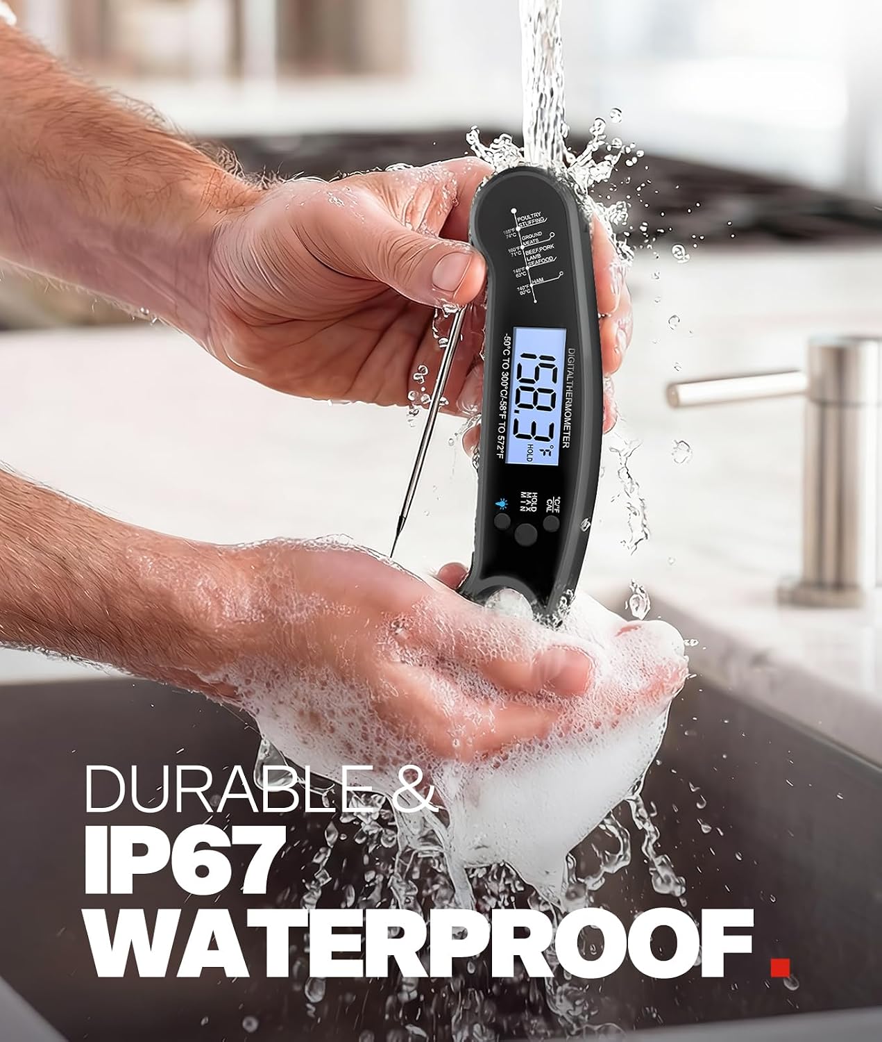 Thumbnail 4 de ONFIKY Instant Read Digital Meat Thermometer — 1-2 Second Readouts, IP67 Waterproof, 572°F/300°C