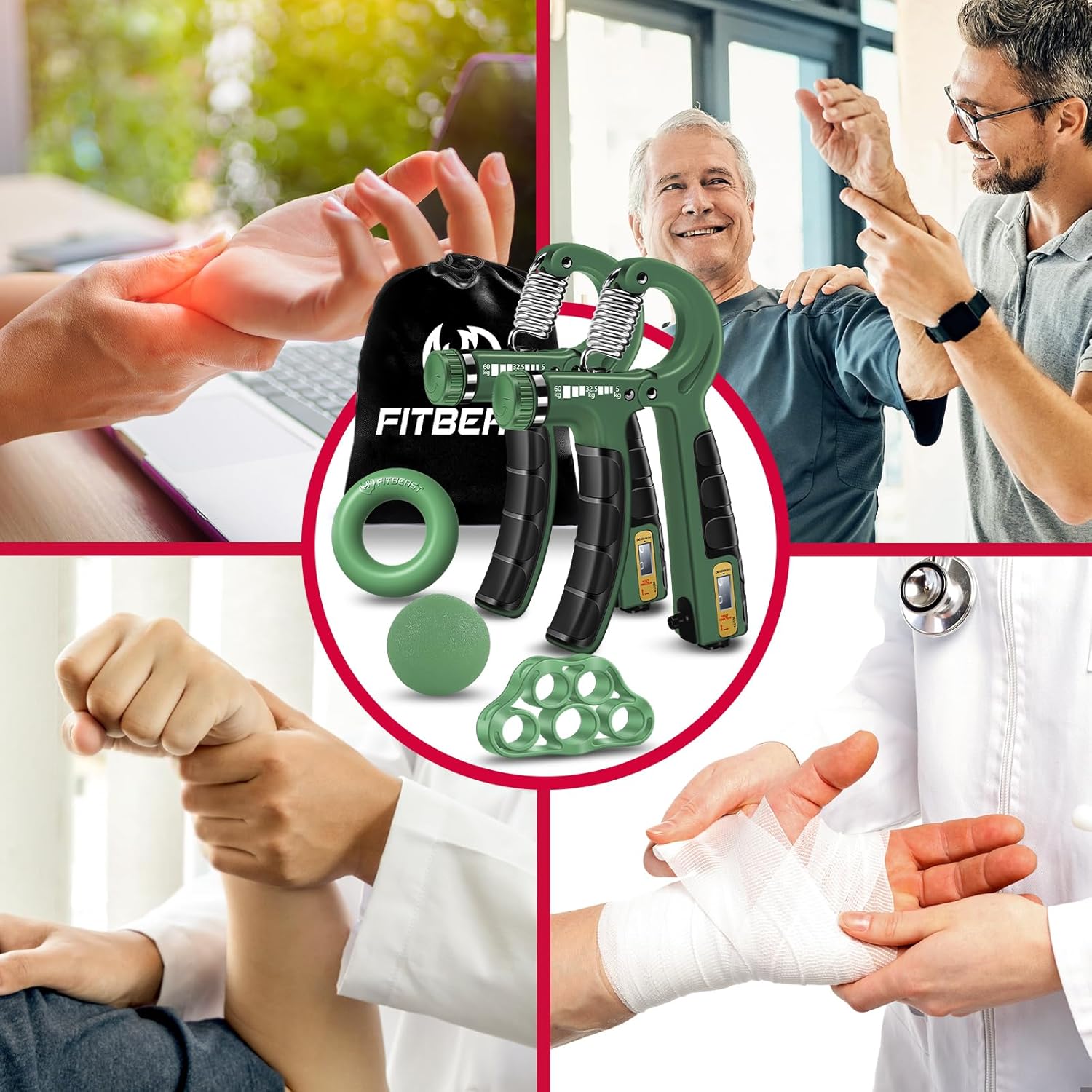 Thumbnail 4 de FitBeast Handtrainer Trainingsset (5-teilig) – einstellbare Handkrafttrainer, Fingerdehner & Stressabbau-Griffball