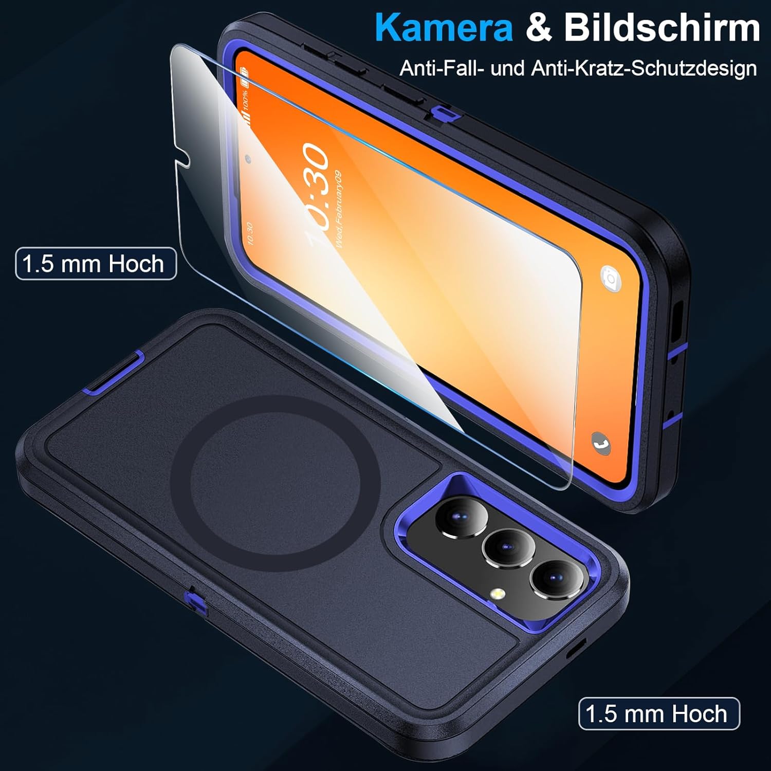 Thumbnail 2 de Giyer Handyhülle für Samsung Galaxy A54 5G – 360° stoßfest mit Displayschutz, Schutzfolie & Magnetring (Blau)