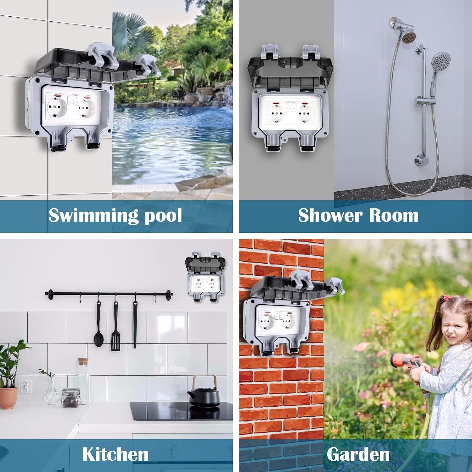 Detalle 1 de HOSPAOP MPG2-G dubbel buitenstopcontact IP66 met schakelaars en klapdeksel