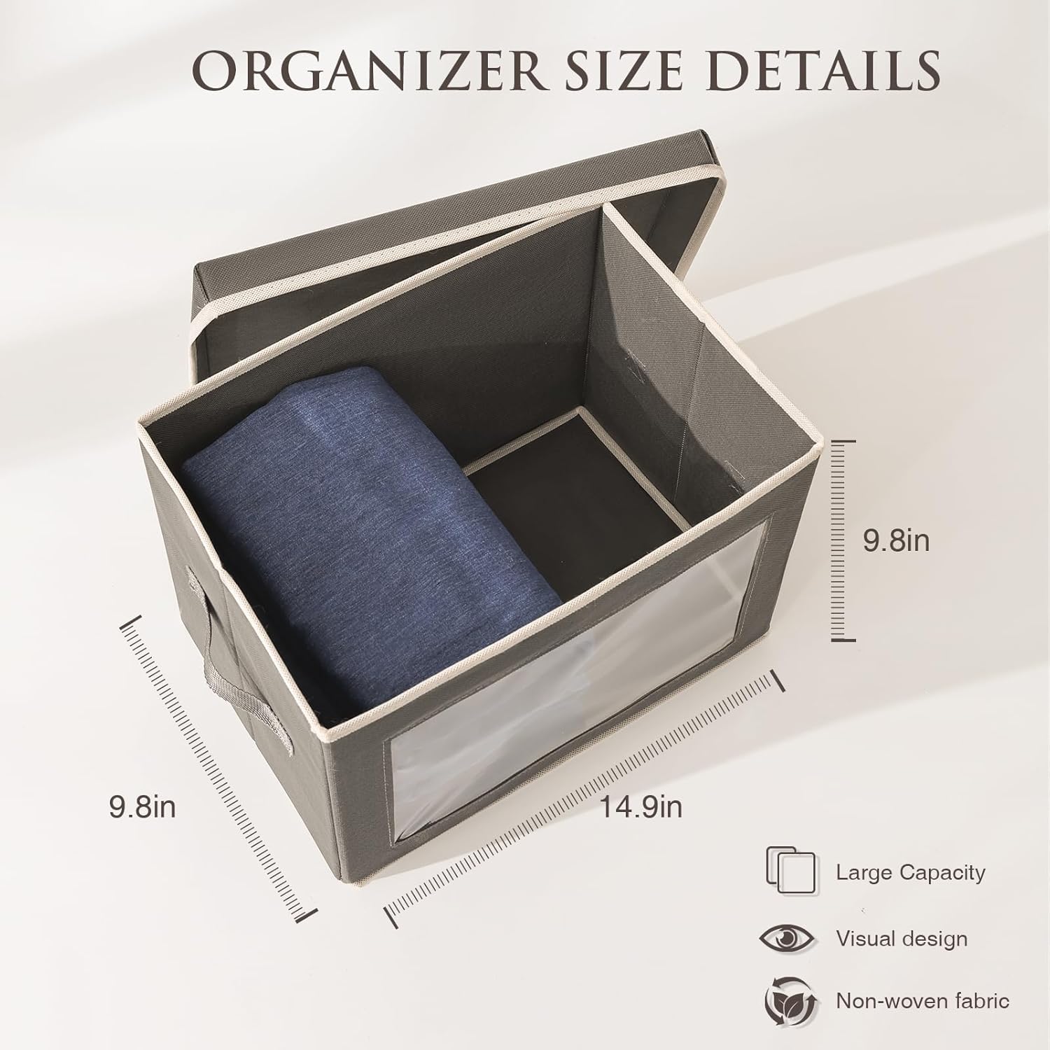 Thumbnail 1 de Homsorout 3-Pack Foldable Storage Boxes with Lids & Clear Window for Wardrobe, Shelf and Home Storage
