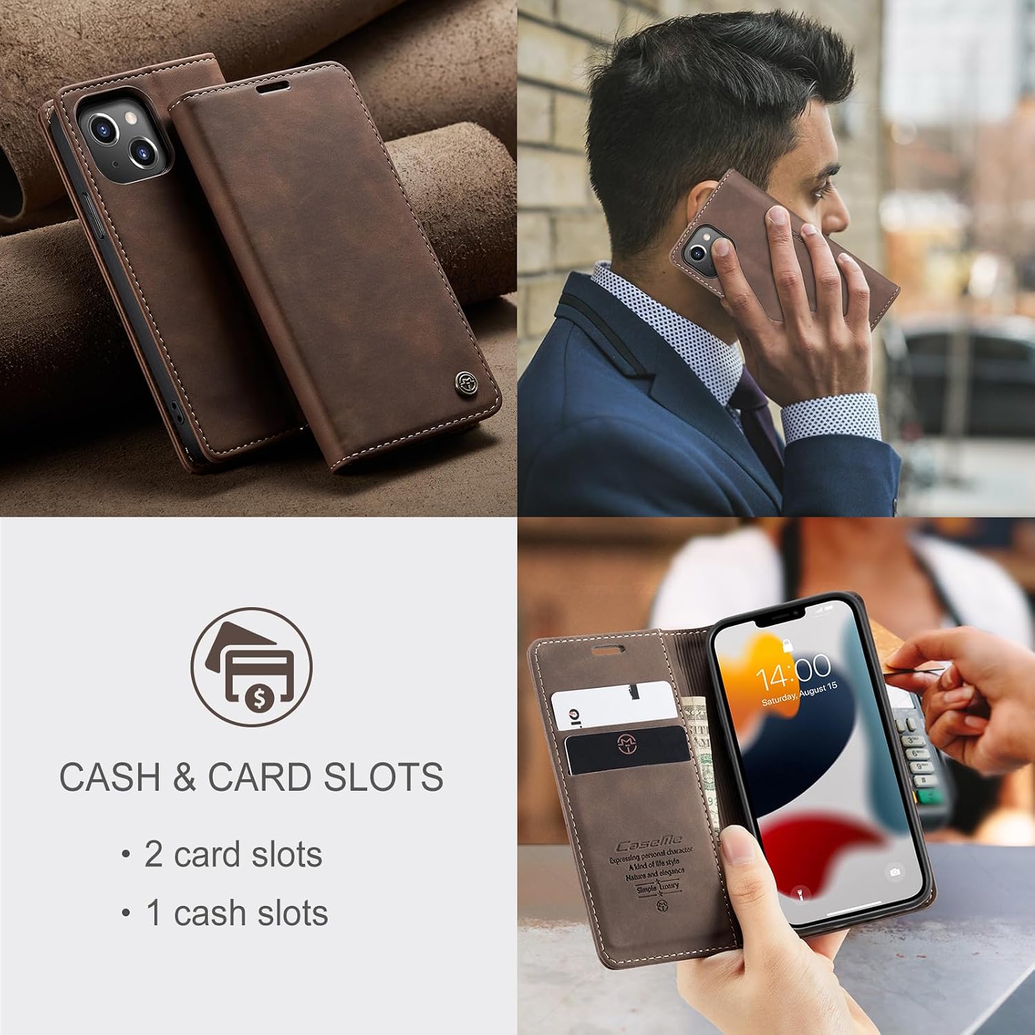 Thumbnail 6 de Cracedily iPhone 13 Mini Flip Wallet Case with Card Slots and Kickstand