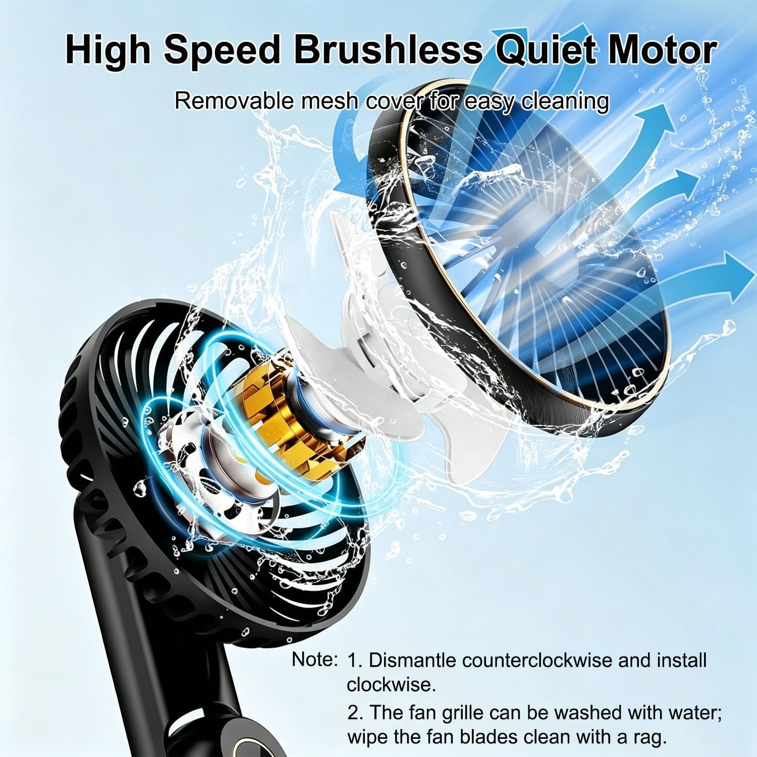 Detalle 2 de FGHB Hand Held Fan: Portable USB Rechargeable Personal Fan with 5 Speeds