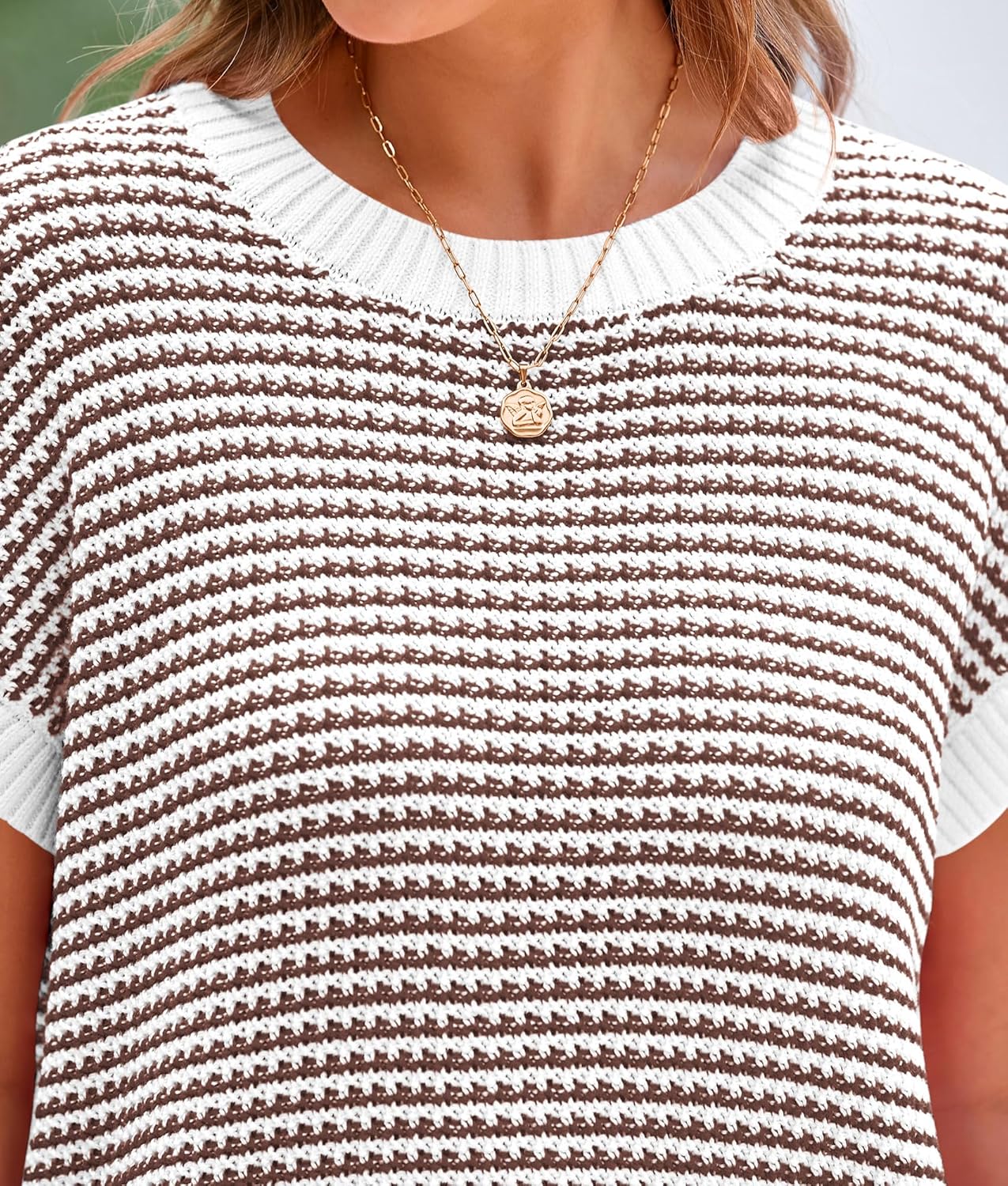 Thumbnail 5 de PRETTYGARDEN Women's Short Sleeve Knit Sweater Vest — Striped Round-Neck Pullover